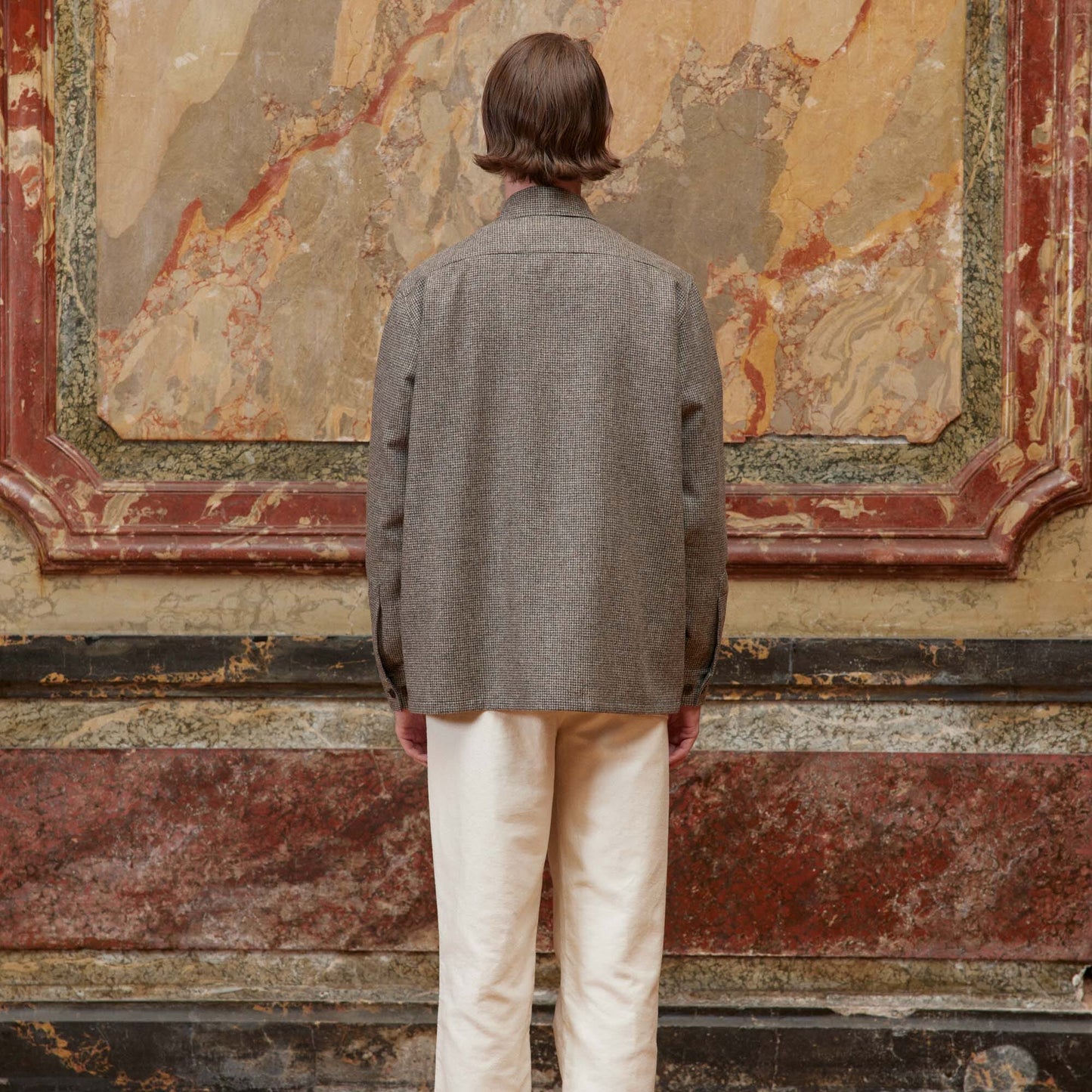 Surchemise en laine micro pied-de-poule marron