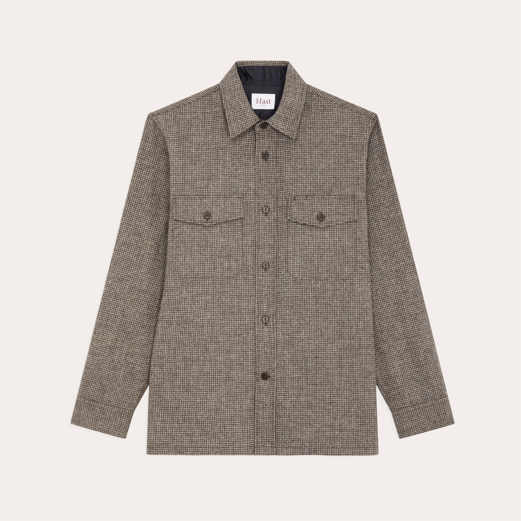 Surchemise en laine micro pied-de-poule marron