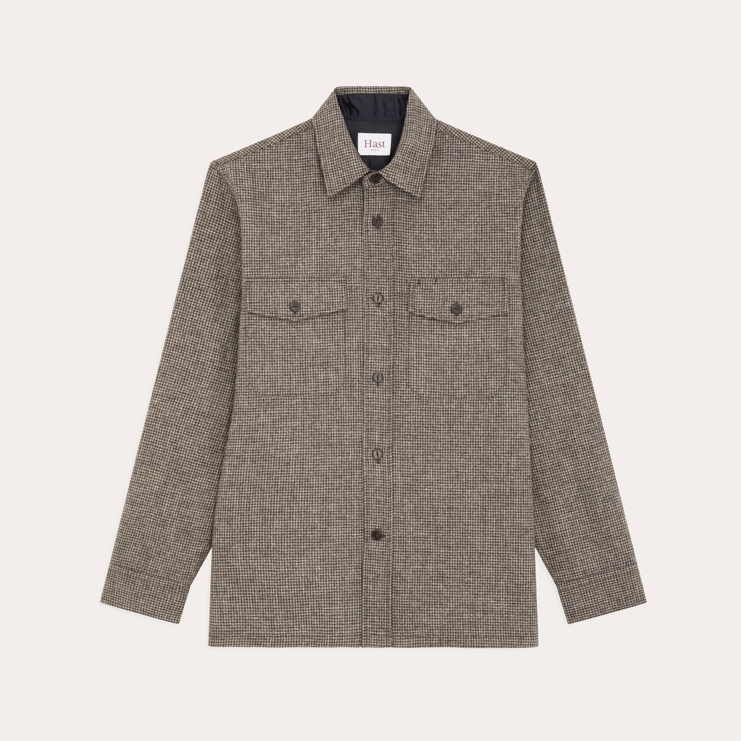 Surchemise en laine micro pied-de-poule marron