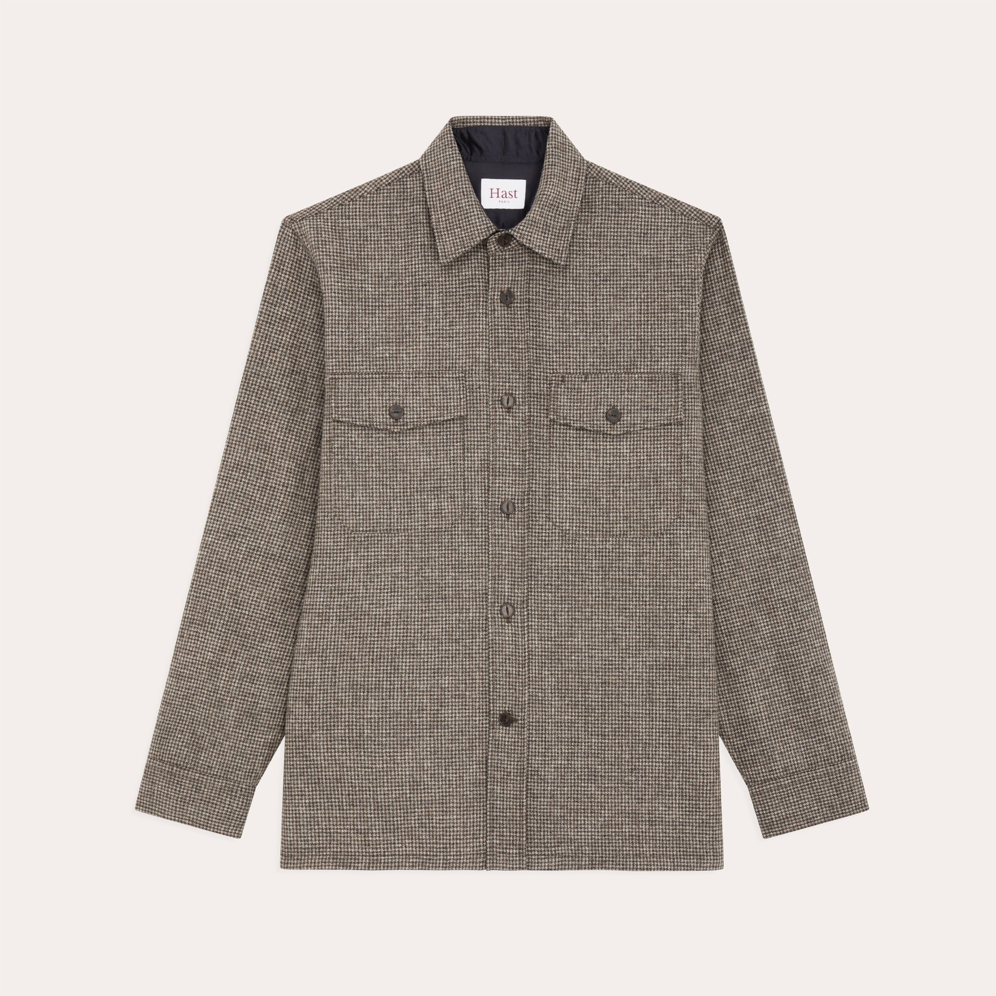 Surchemise en laine micro pied-de-poule marron