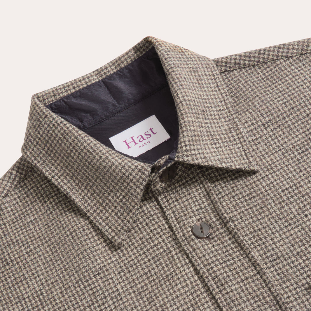 Surchemise en laine micro pied-de-poule marron