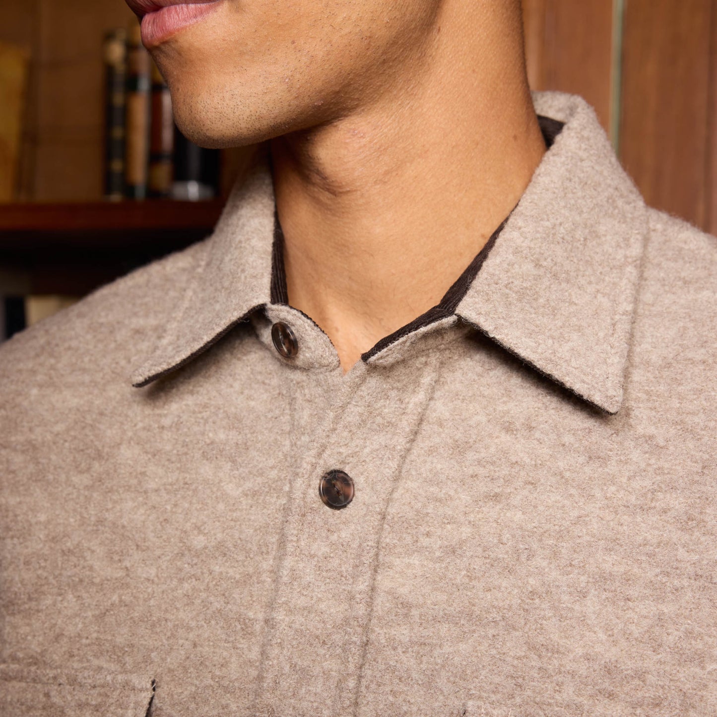 Surchemise en laine bouillie beige