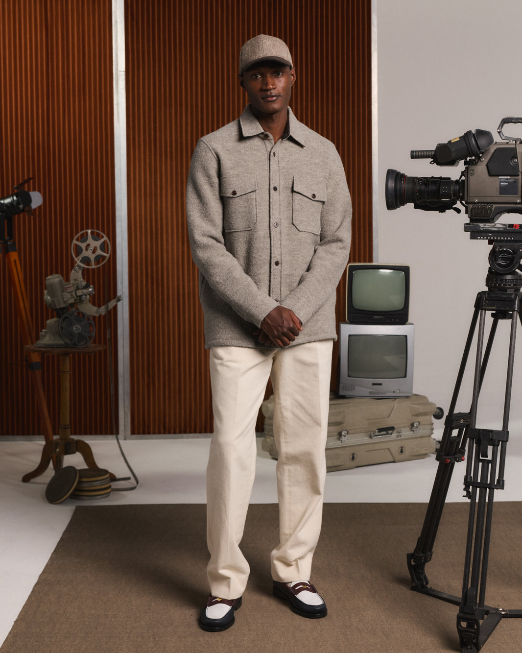 Overshirt aus gekochter Wolle beige