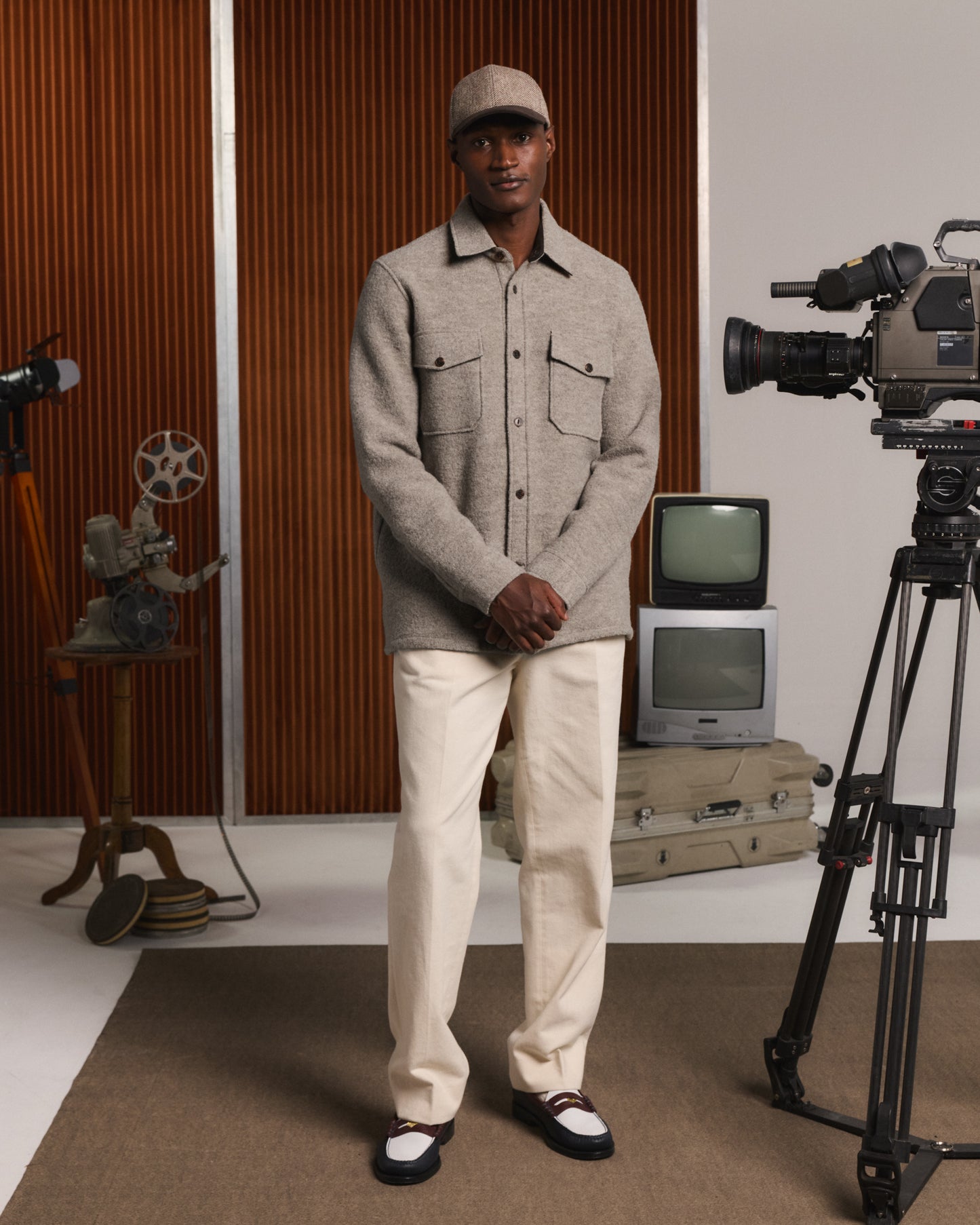 Beige boiled wool overshirt