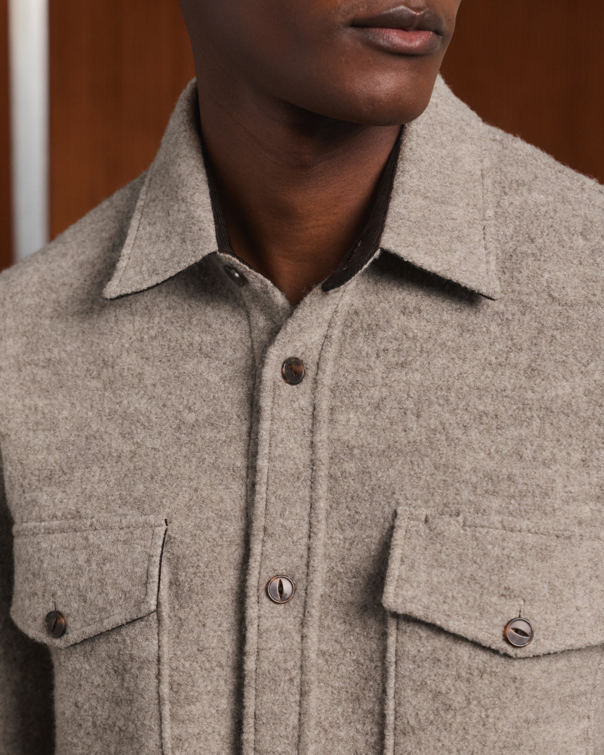 Beige boiled wool overshirt