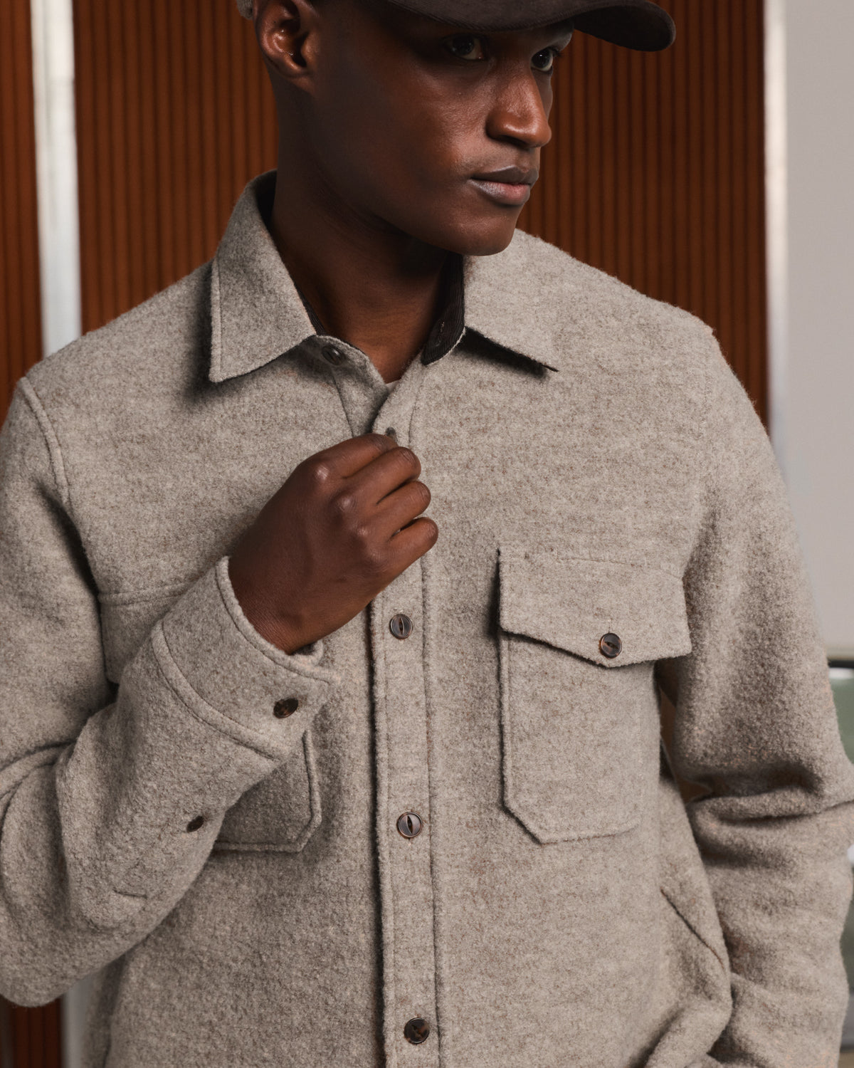 Beige boiled wool overshirt