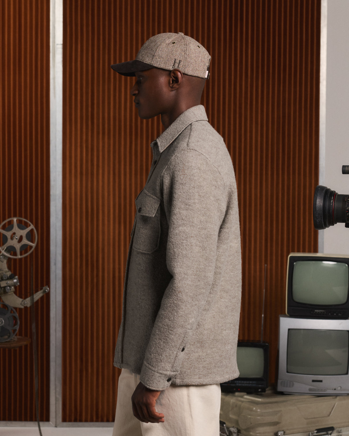 Beige boiled wool overshirt