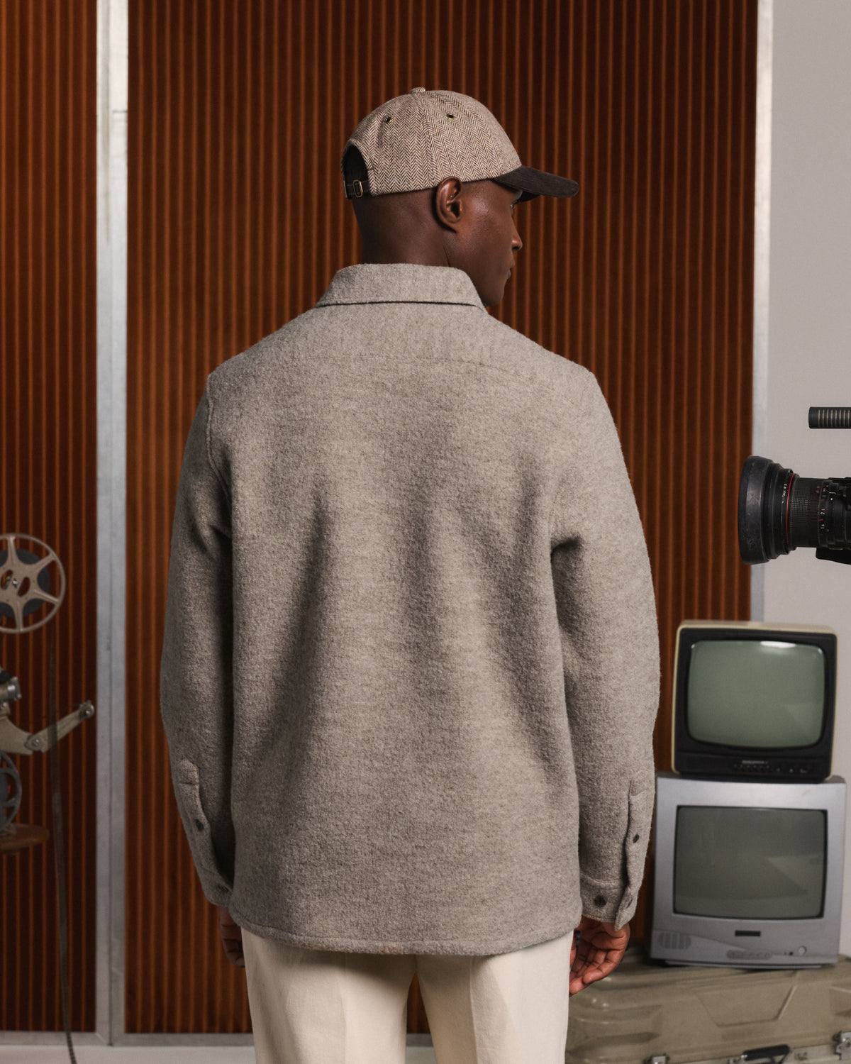 Beige boiled wool overshirt