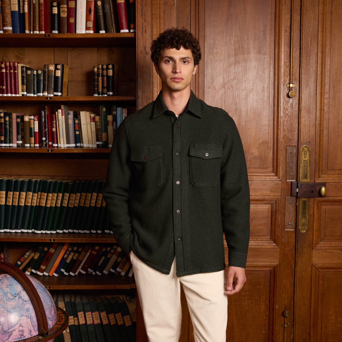 Forest green boiled wool overshirt