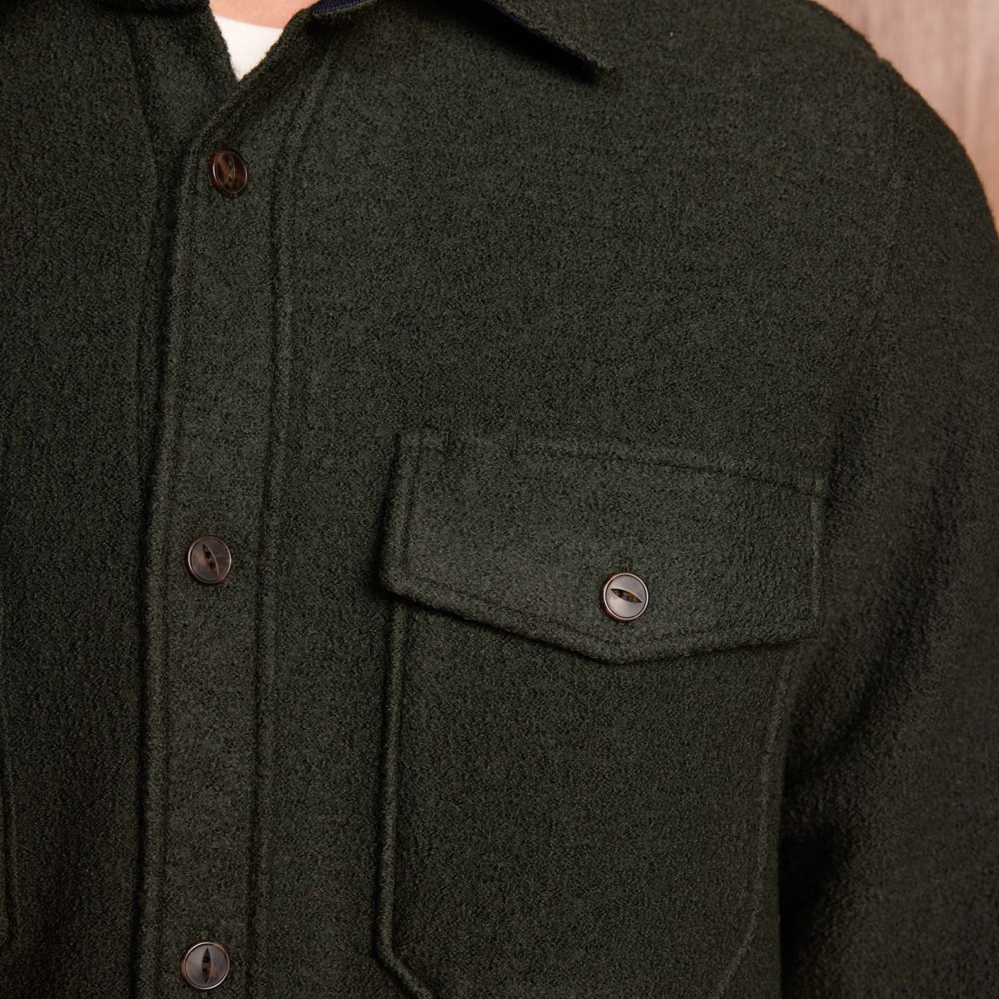 Forest green boiled wool overshirt