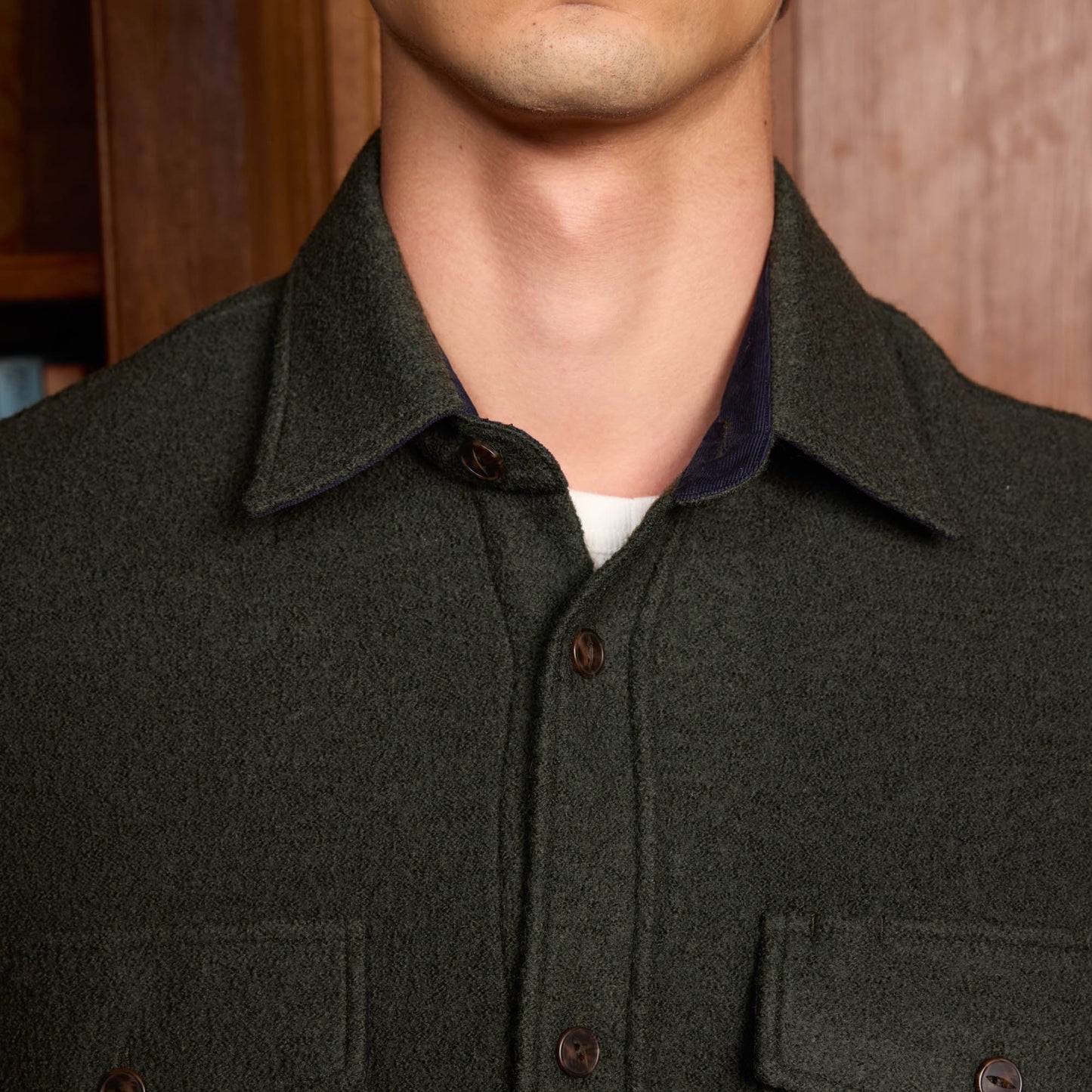 Forest green boiled wool overshirt