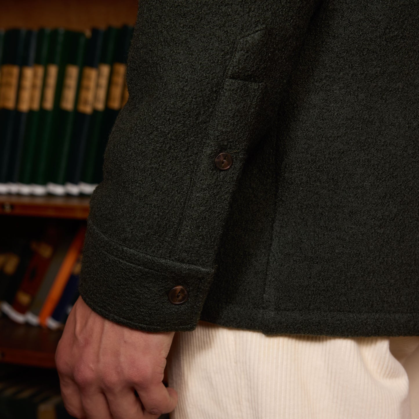 Forest green boiled wool overshirt