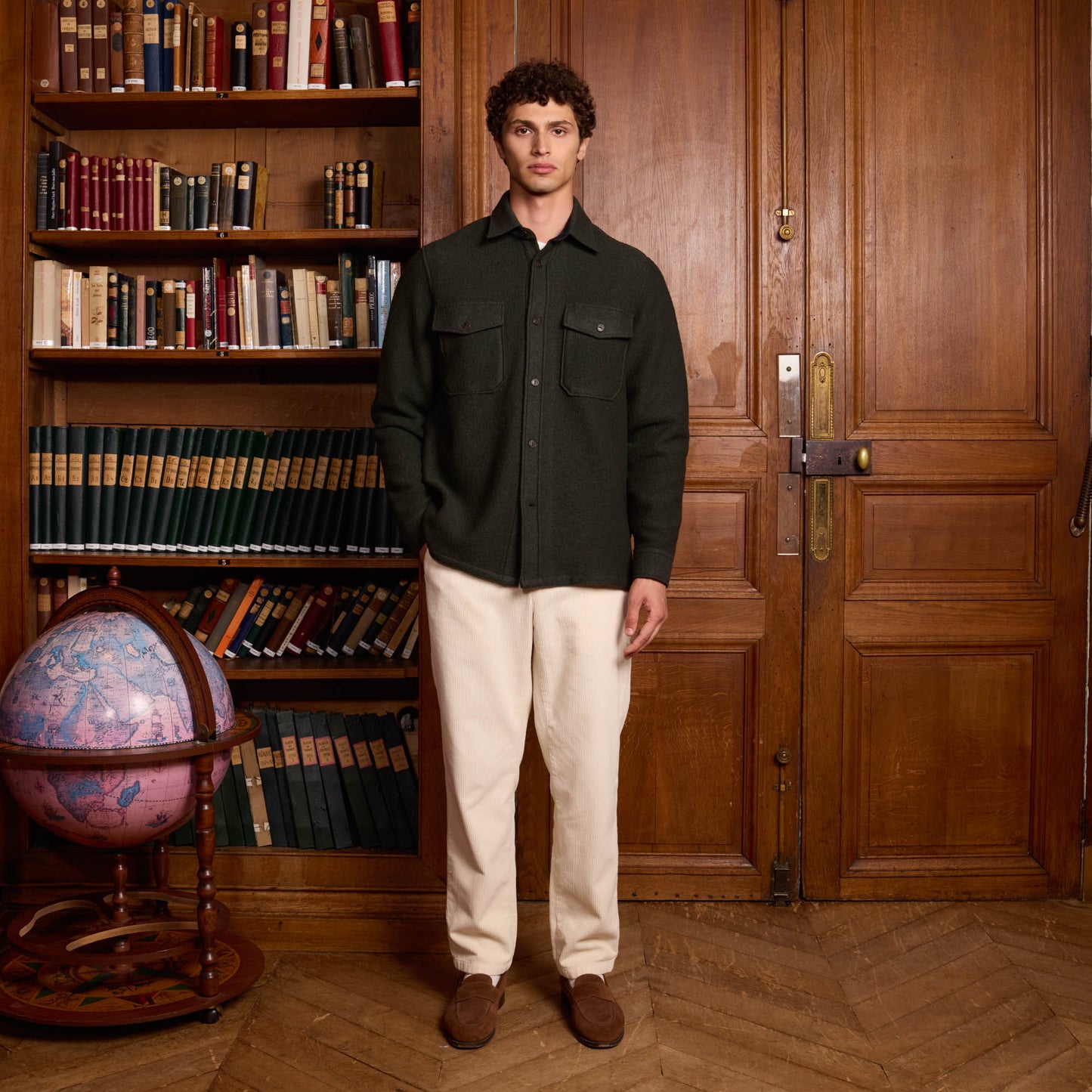 Forest green boiled wool overshirt