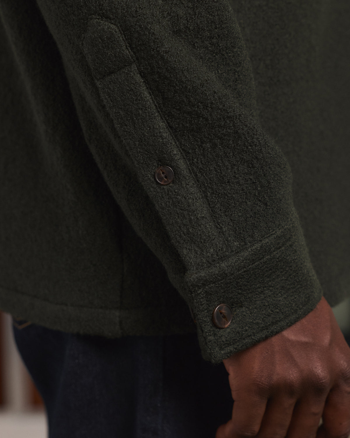 Forest green boiled wool overshirt
