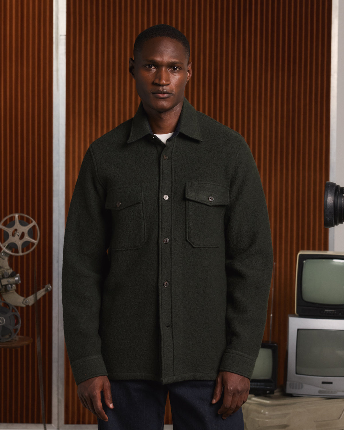 Forest green boiled wool overshirt