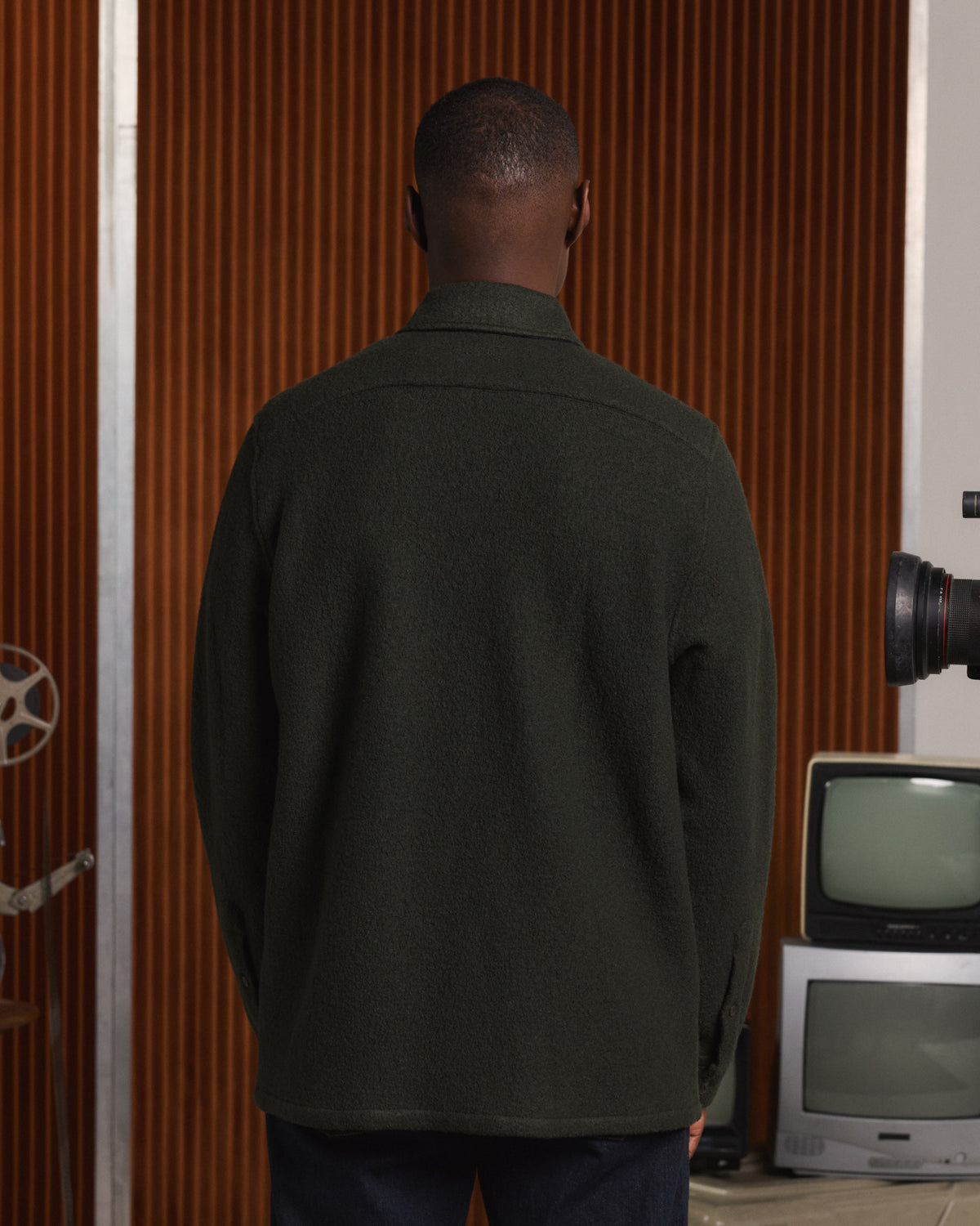Forest green boiled wool overshirt