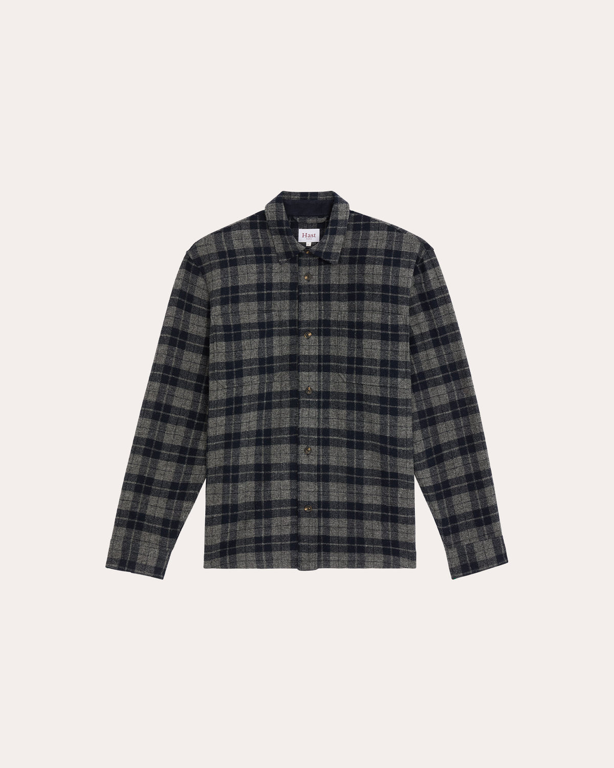 Overshirt aus Wolle mit grau-marineblauem Karomuster