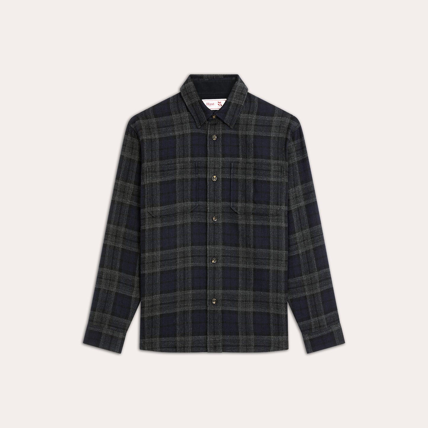 Surchemise tartan marine mohair et laine vierge