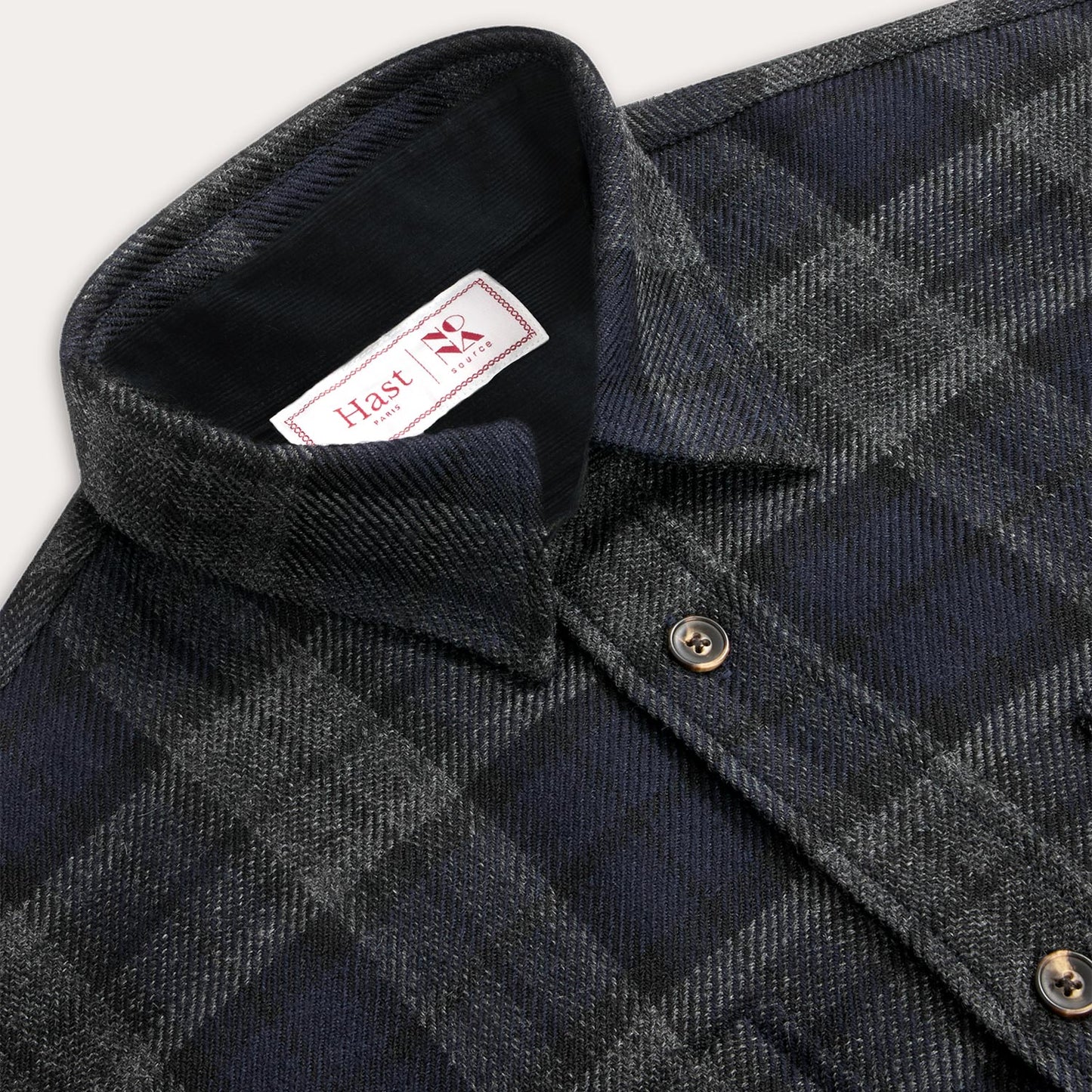 Surchemise tartan marine mohair et laine vierge