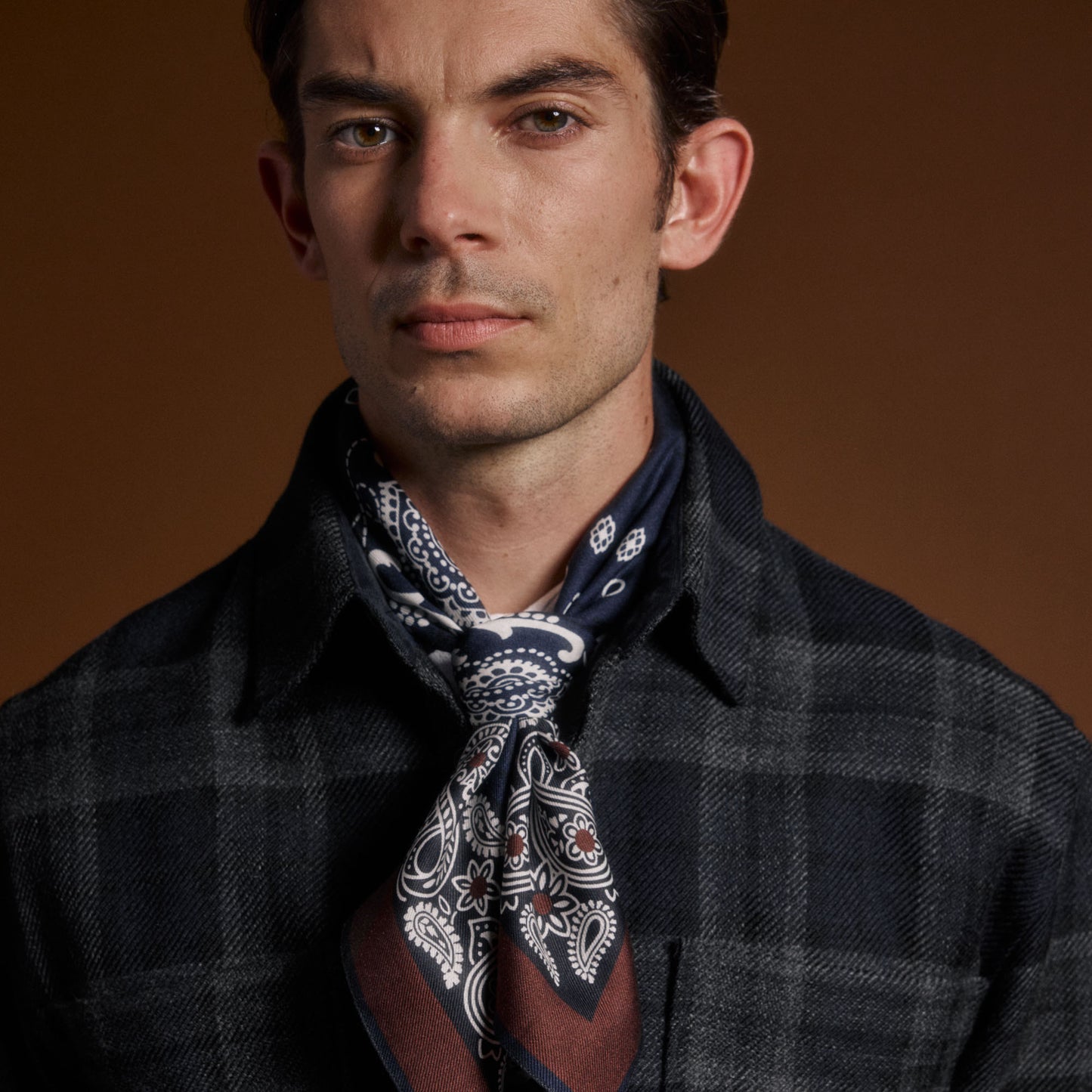 Surchemise tartan marine mohair et laine vierge