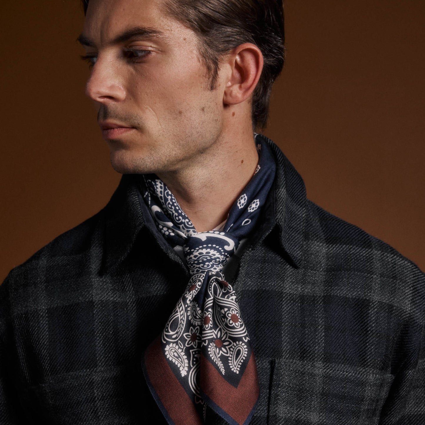 Surchemise tartan marine mohair et laine vierge