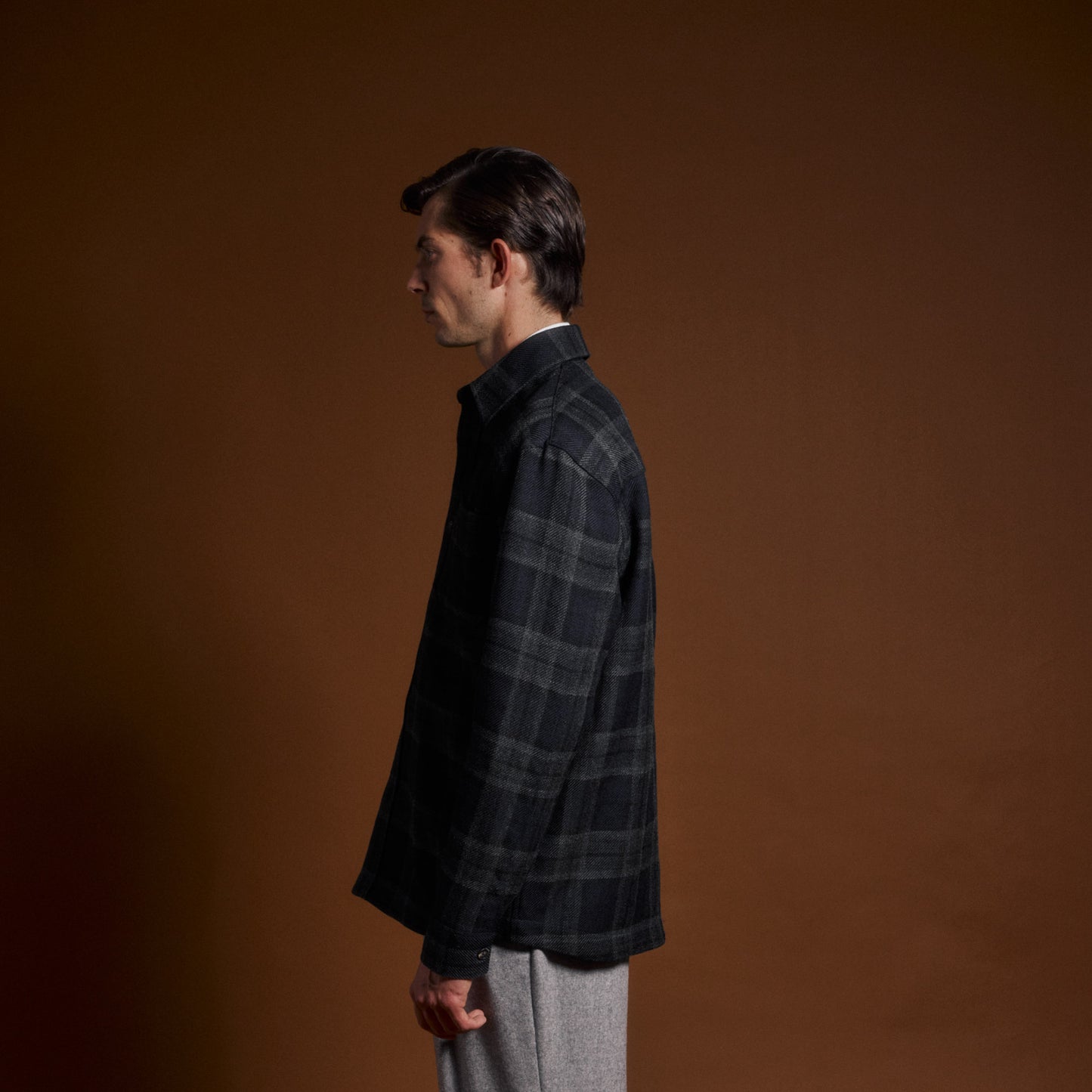 Surchemise tartan marine mohair et laine vierge