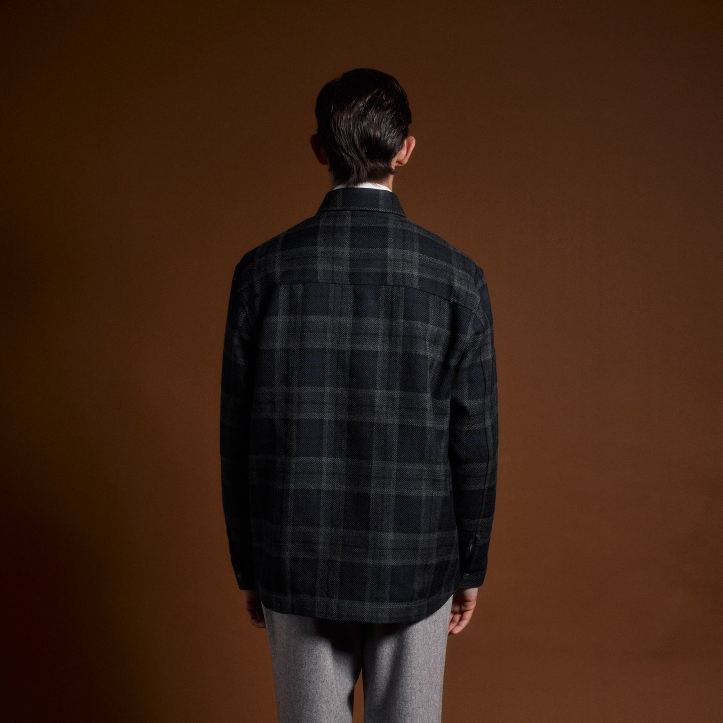 Surchemise tartan marine mohair et laine vierge