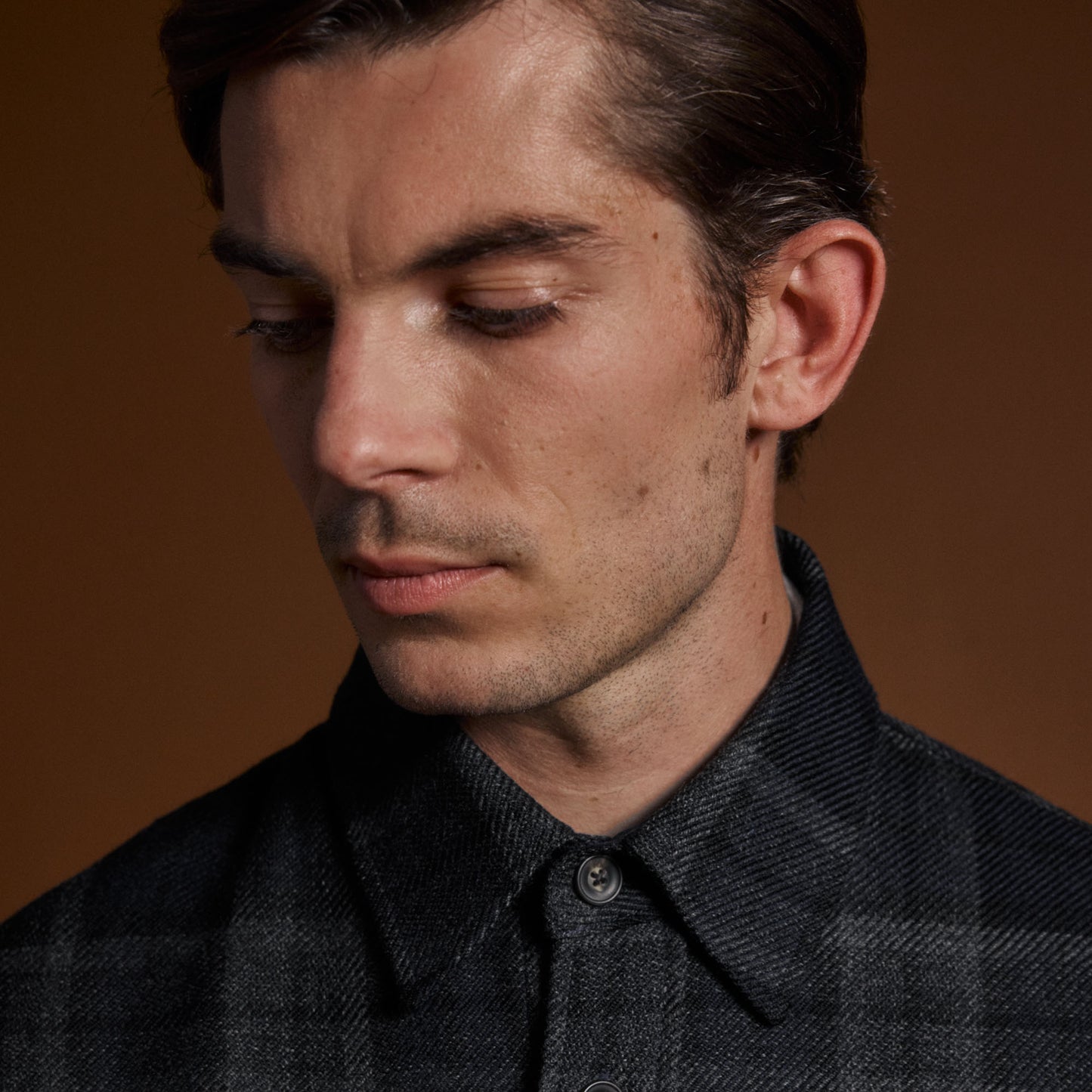 Surchemise tartan marine mohair et laine vierge