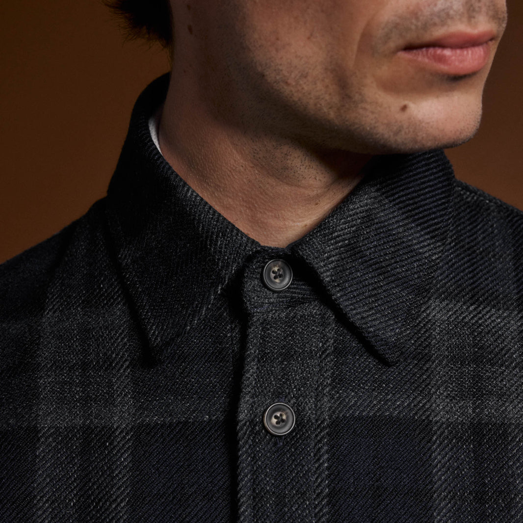 Surchemise tartan marine mohair et laine vierge