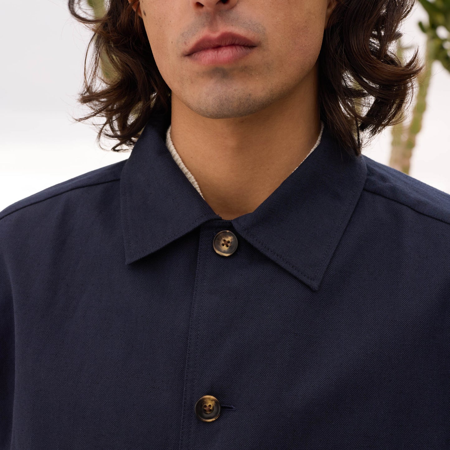 Blouson en coton et lin chevrons marine