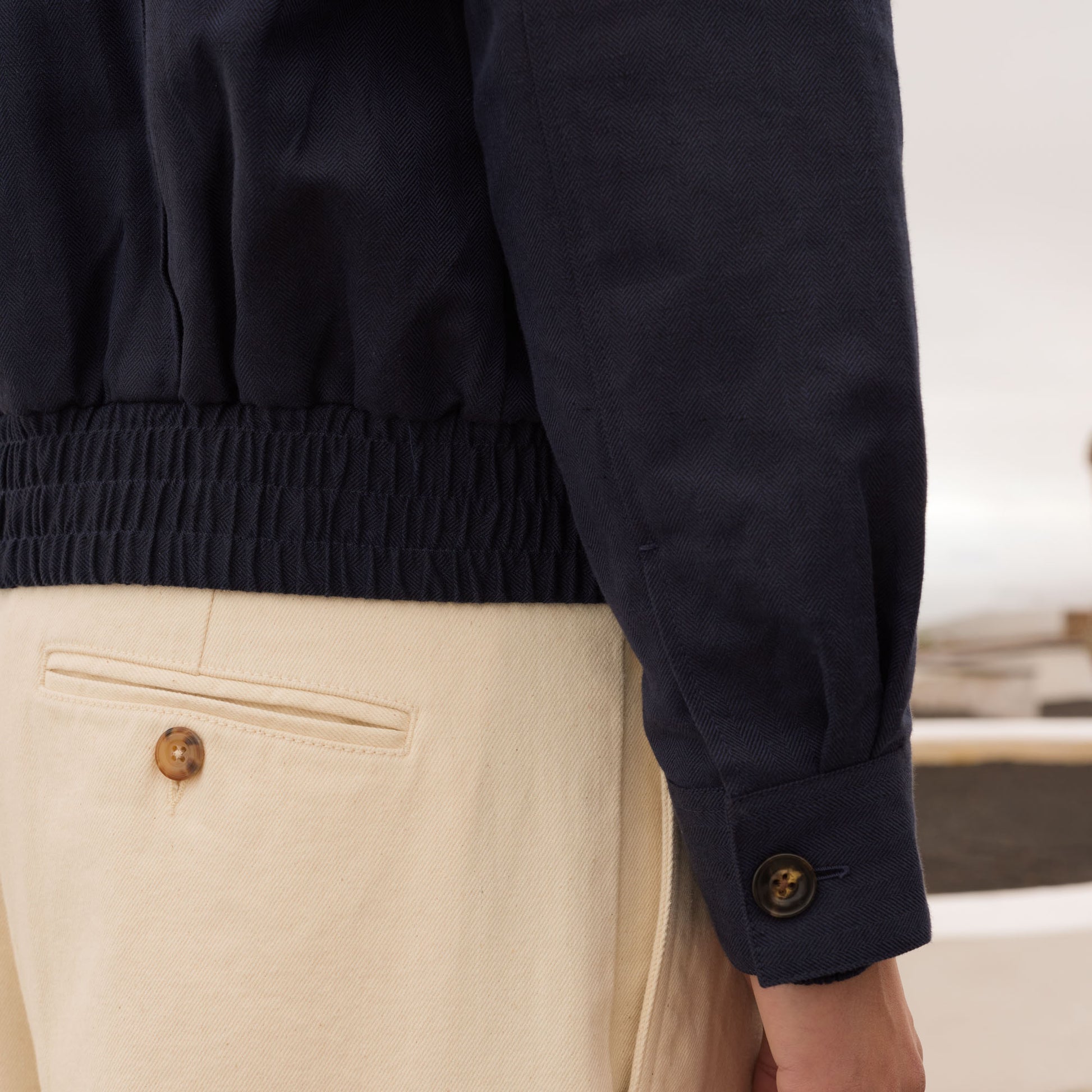 Blouson en coton et lin chevrons marine