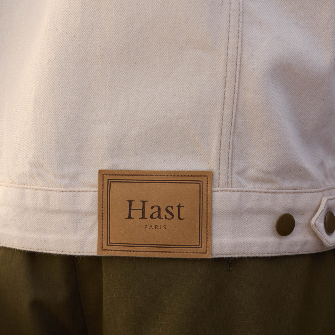 Veste en jean écru col velours