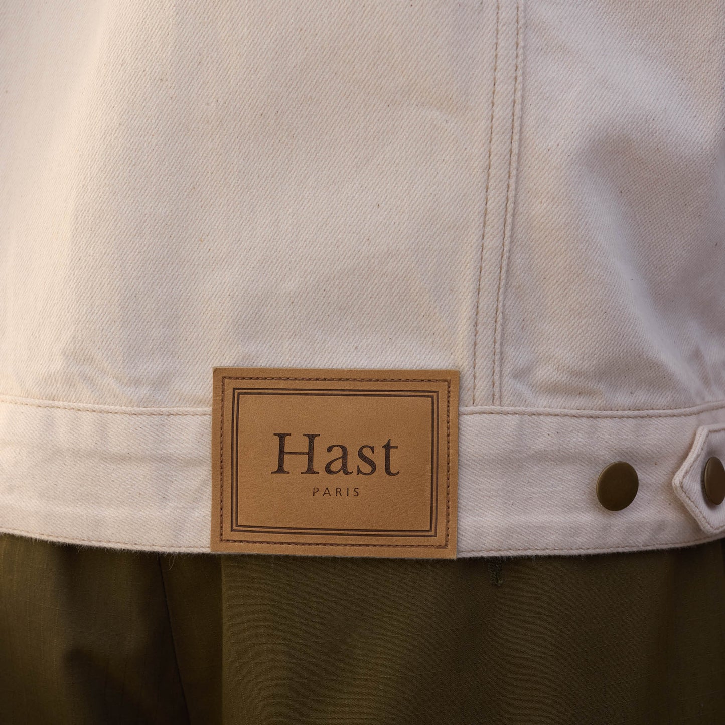 Veste en jean écru col velours