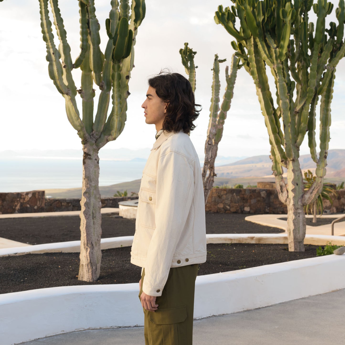 Veste en jean écru col velours