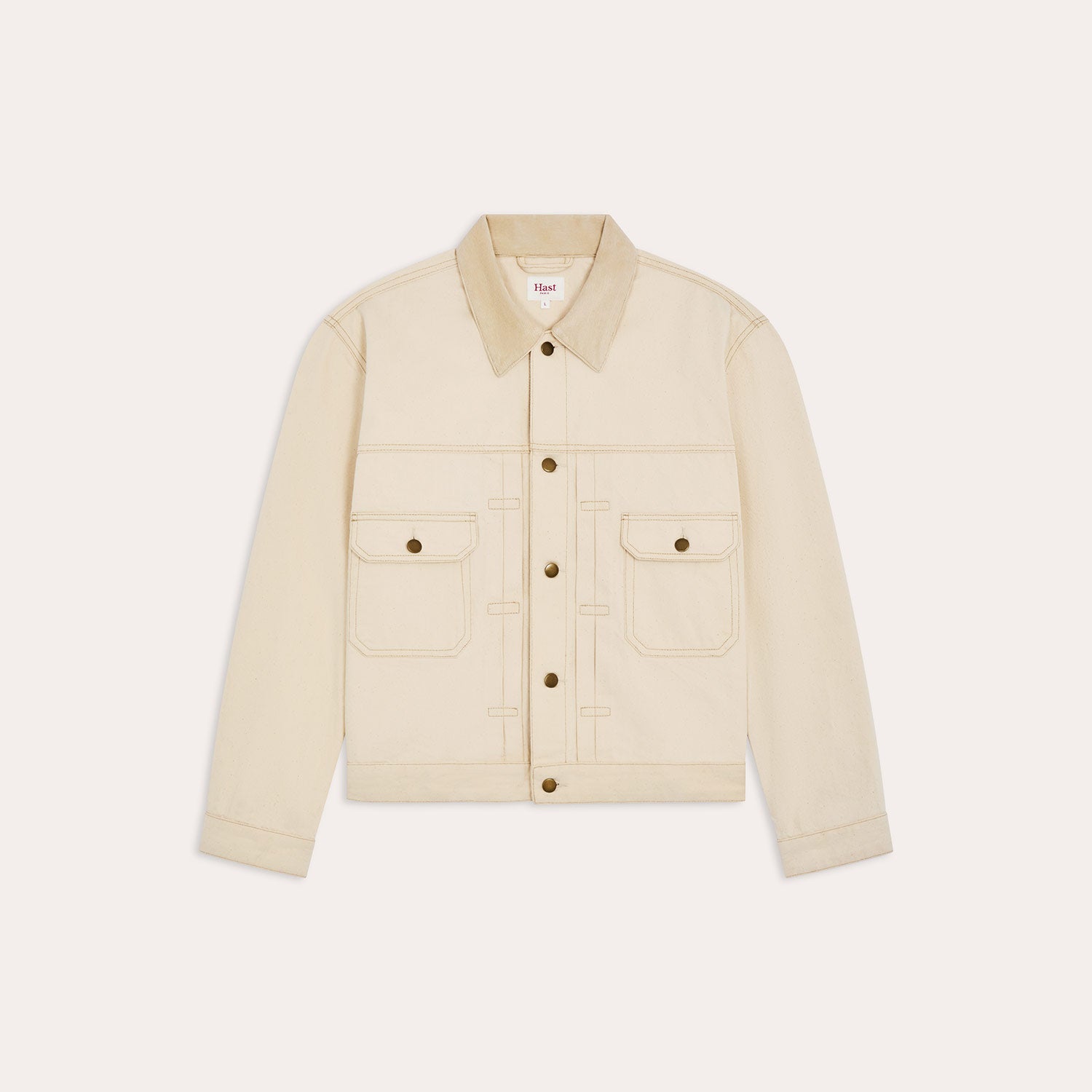 Veste en jean écru col velours