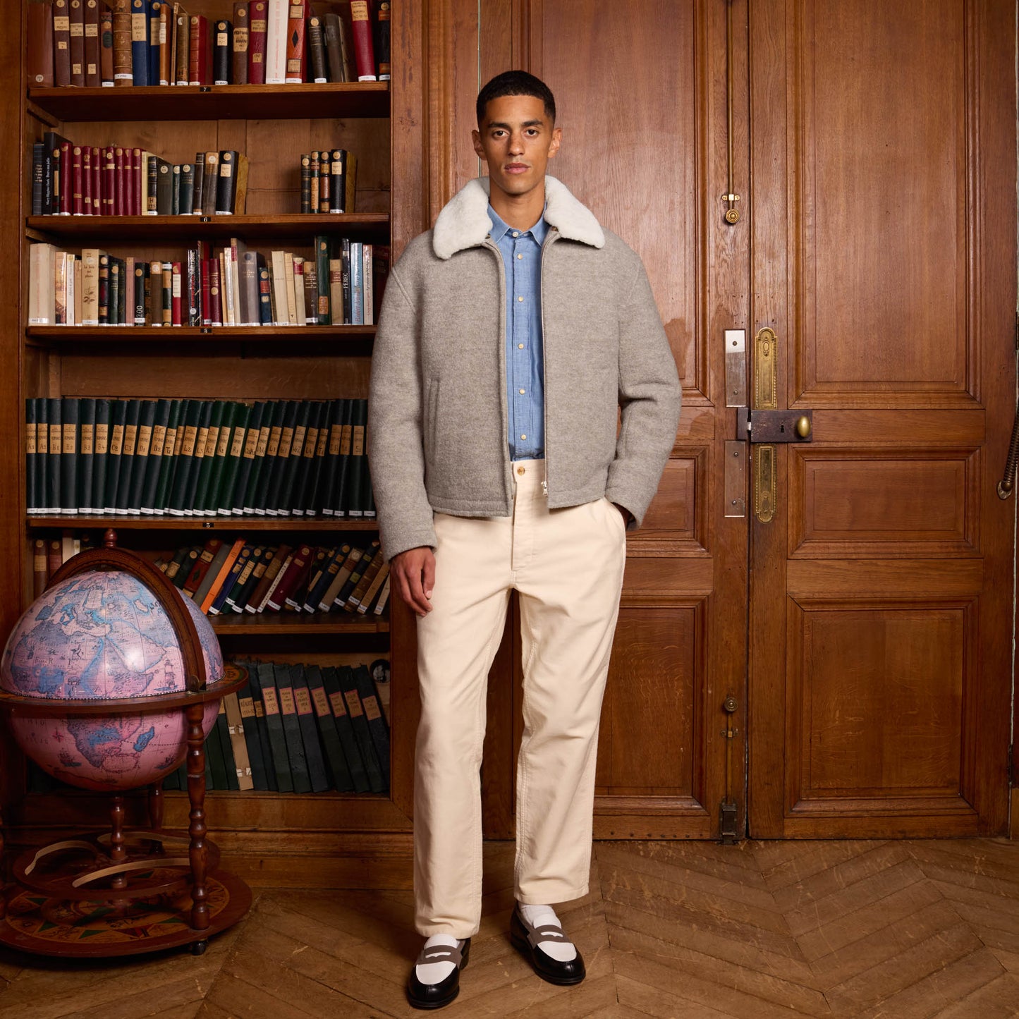 Boiled wool bomber jacket in heather beige