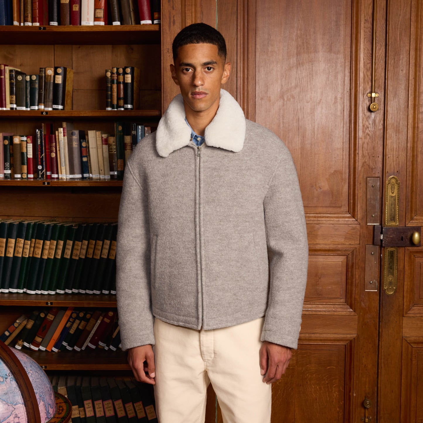 Boiled wool bomber jacket in heather beige