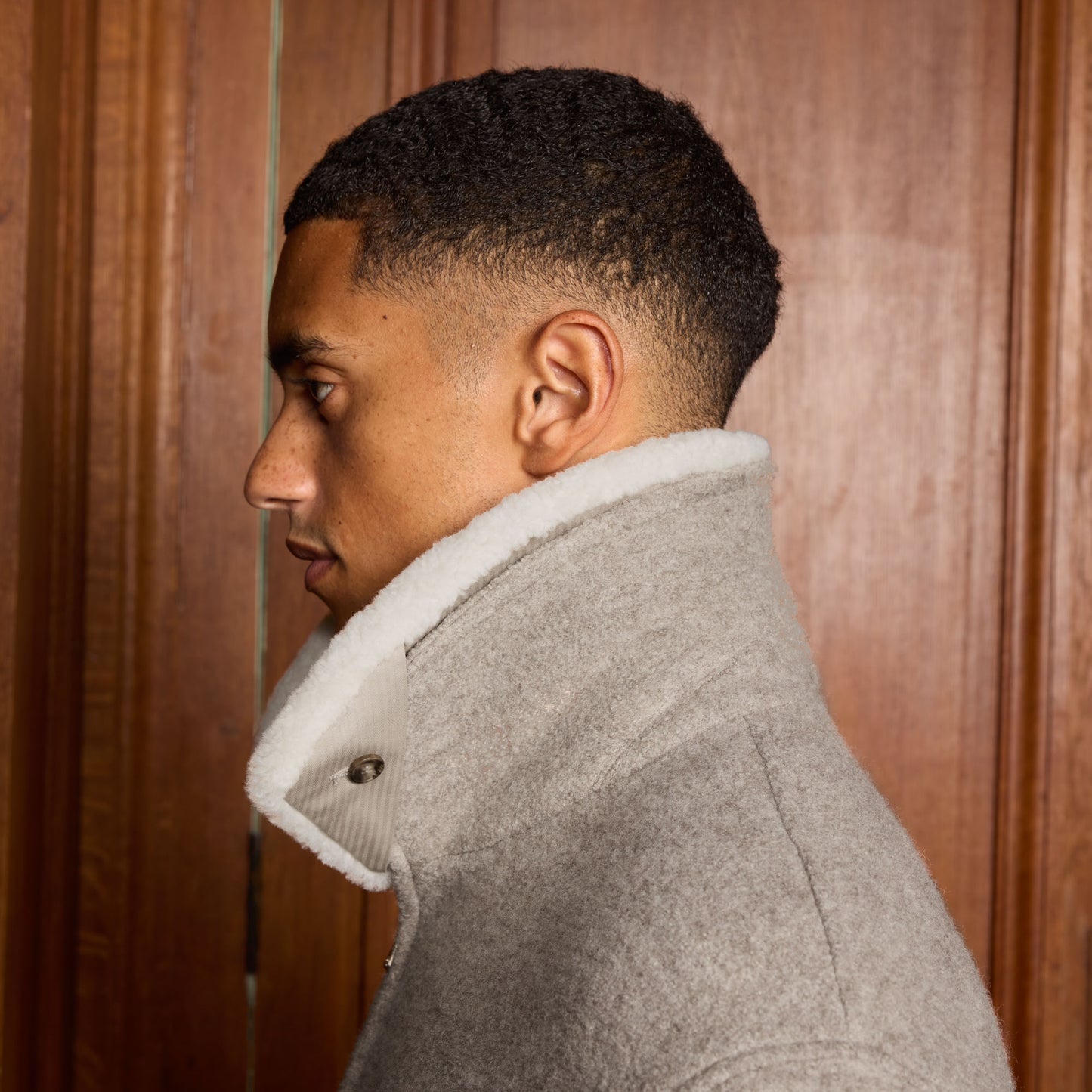 Boiled wool bomber jacket in heather beige