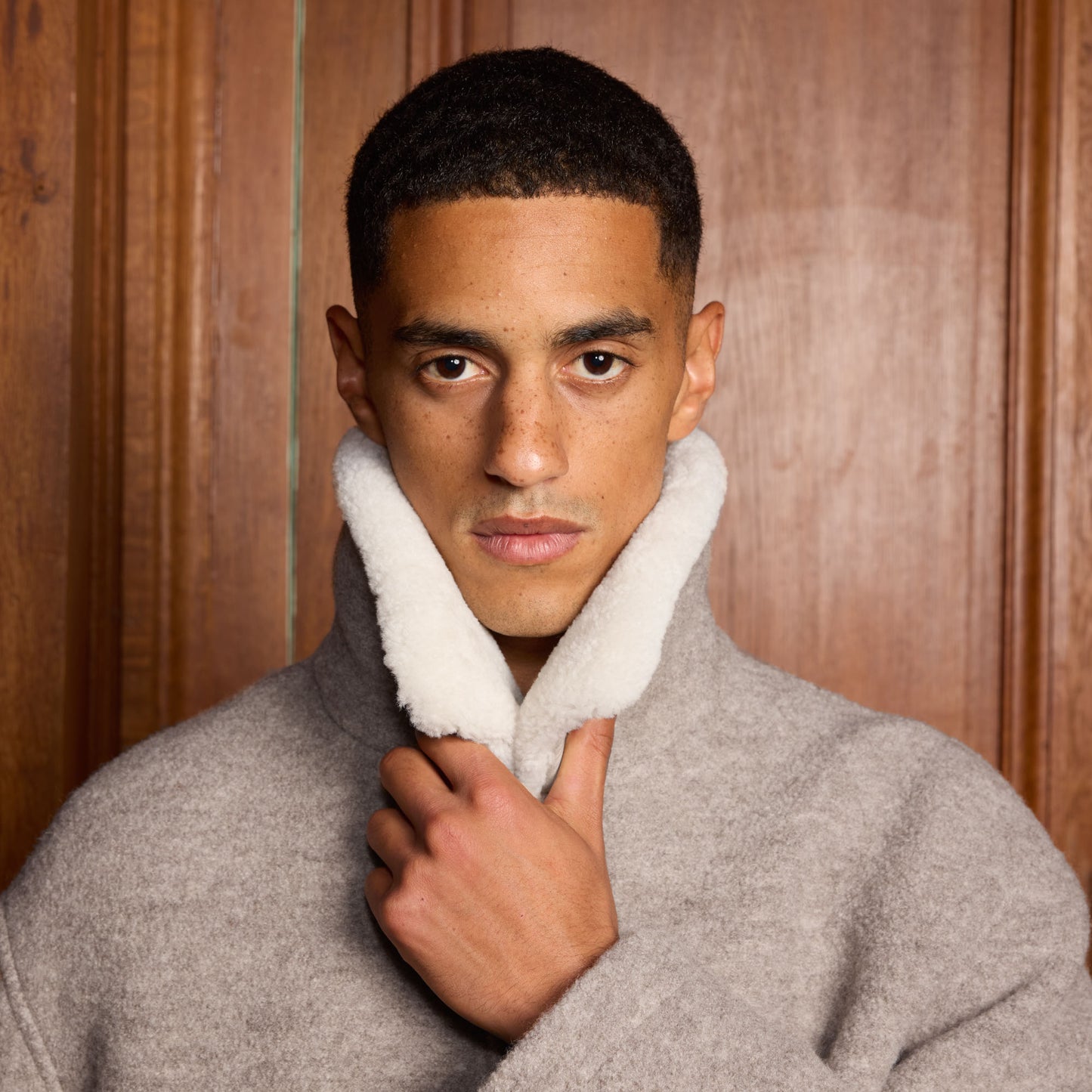 Boiled wool bomber jacket in heather beige