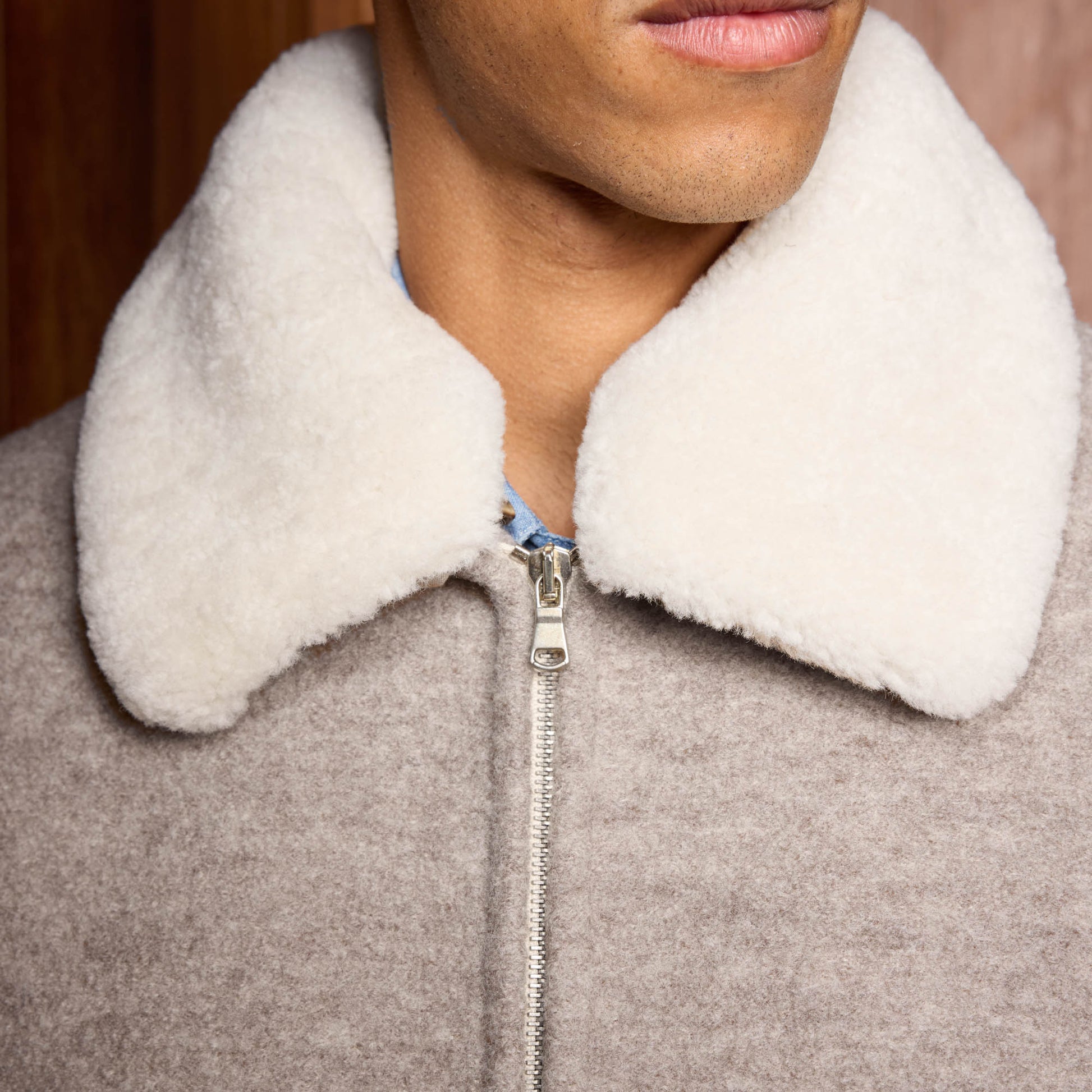 Blouson aviateur en laine beige chiné Hast – Hast Paris