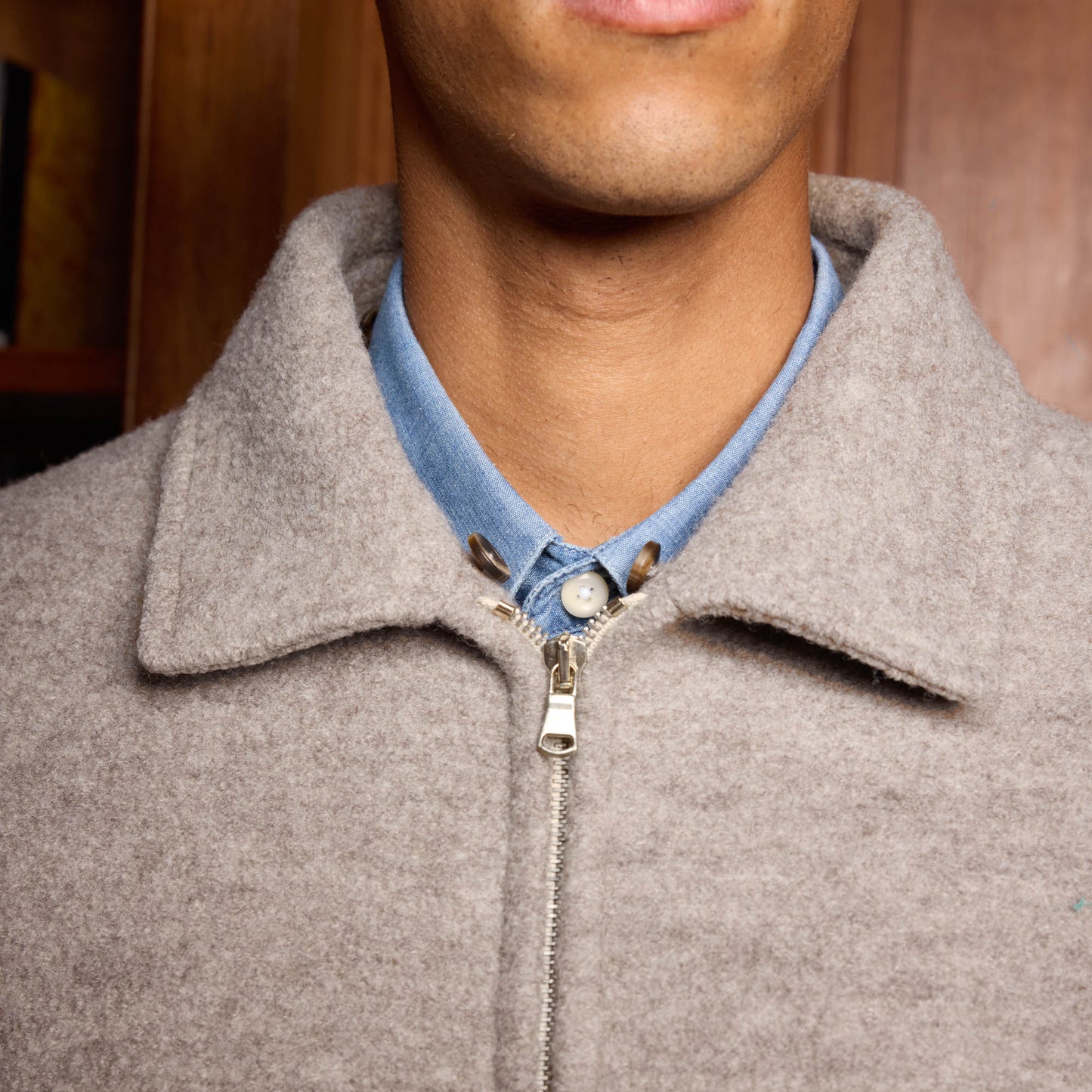 Boiled wool bomber jacket in heather beige