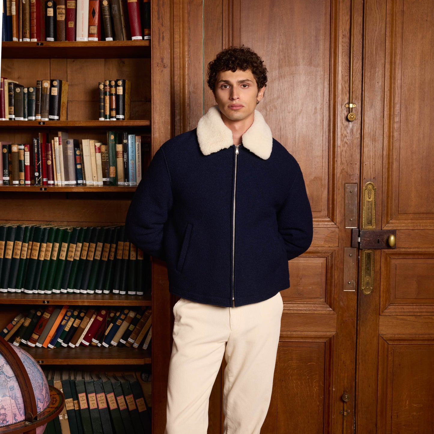 Navy wool bomber jacket