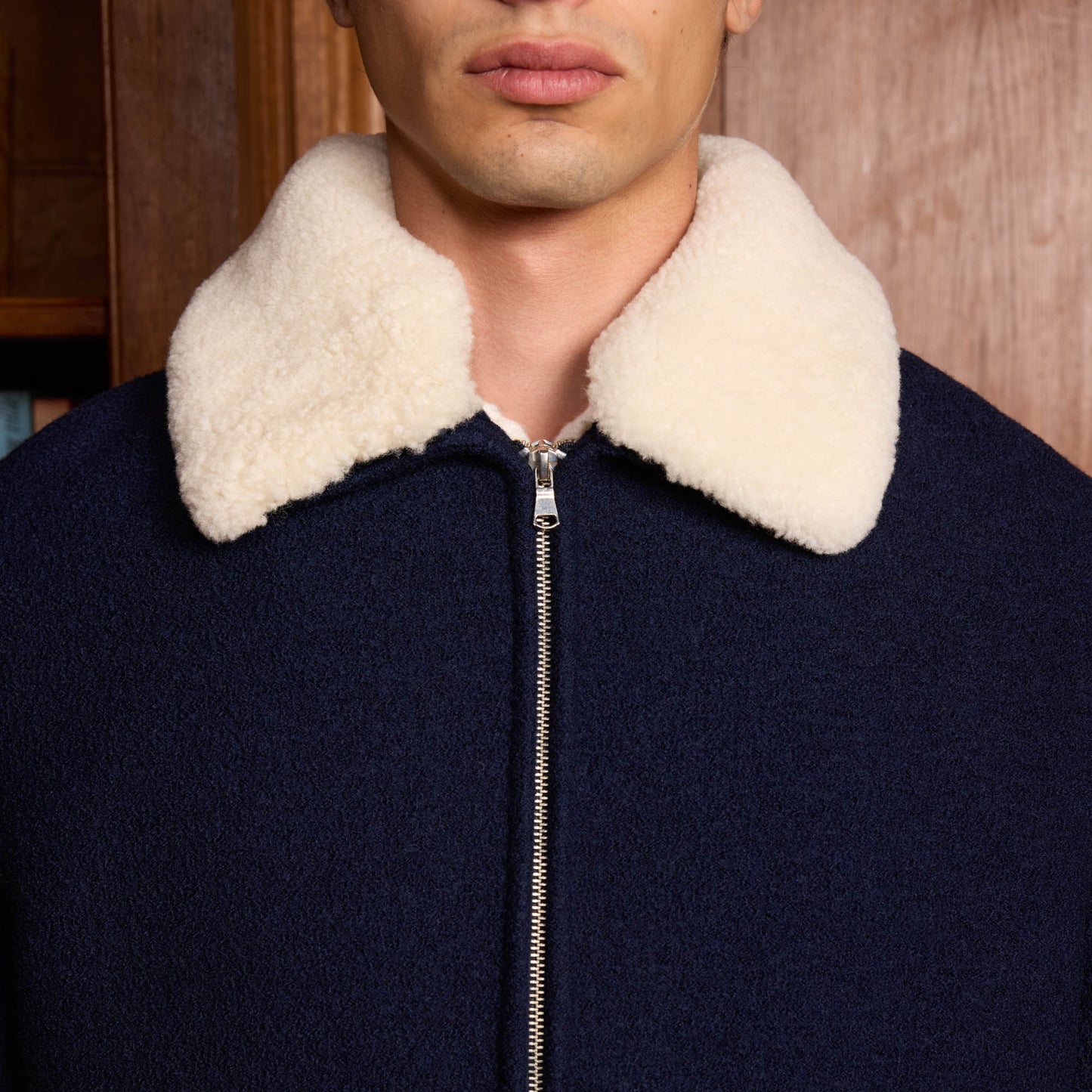 Navy wool bomber jacket