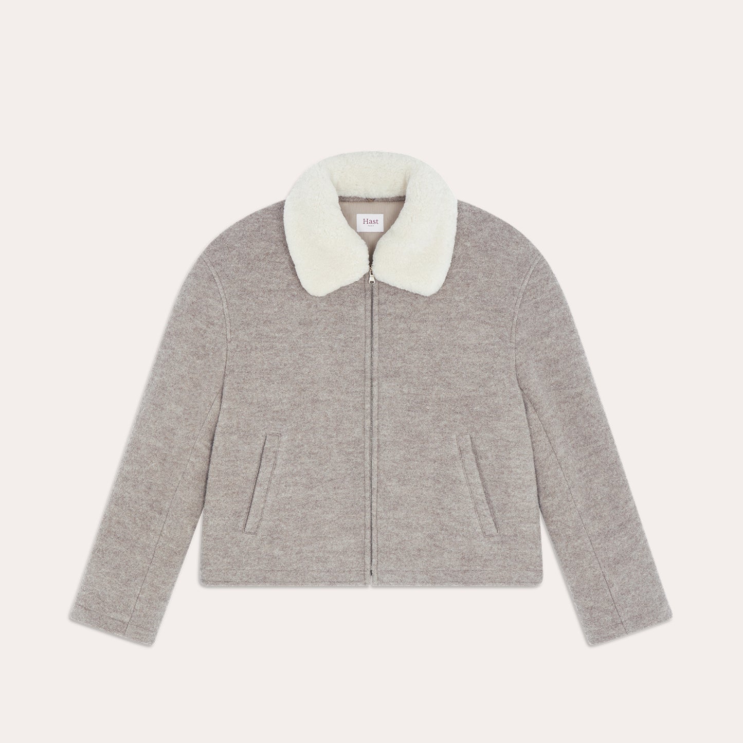 Boiled wool bomber jacket in heather beige