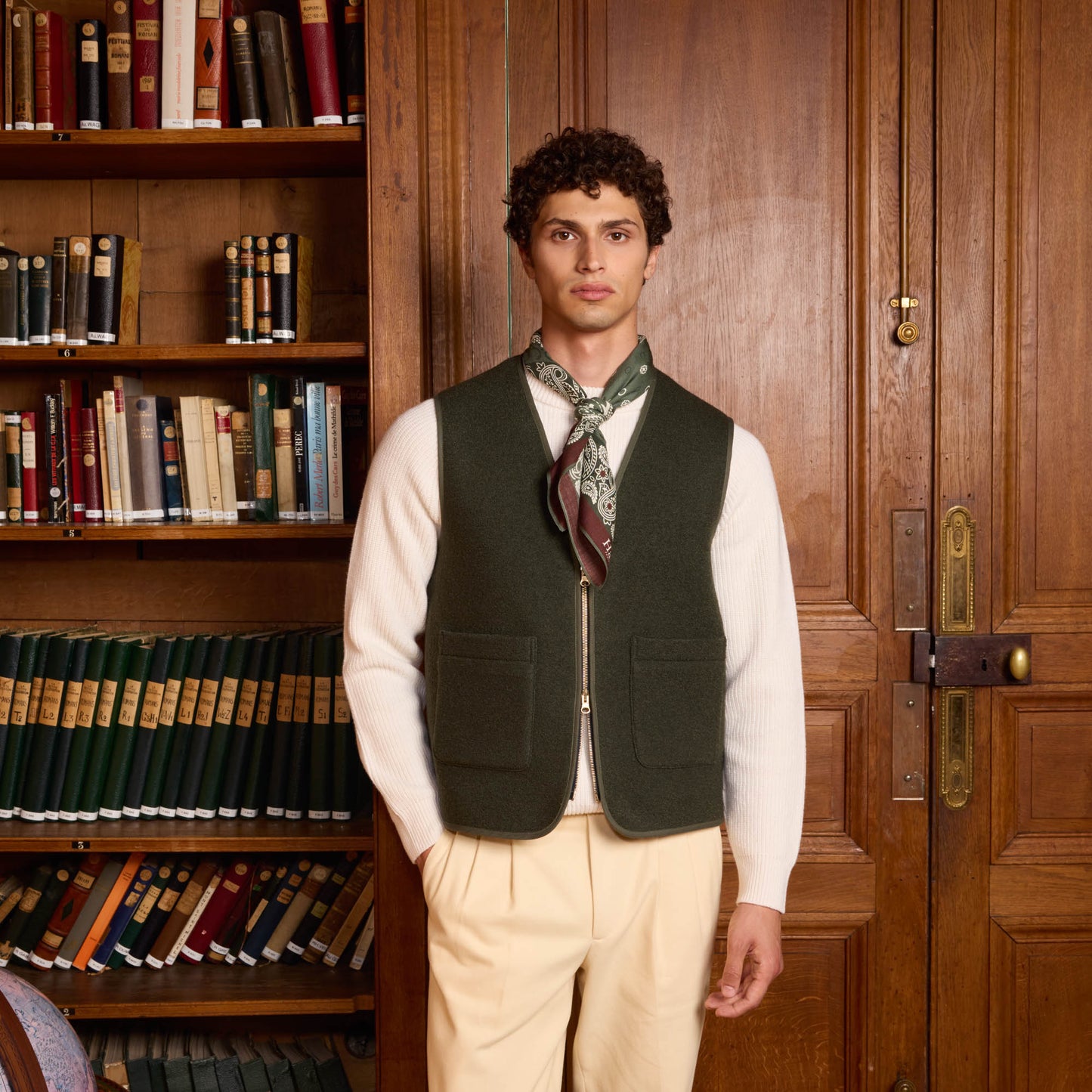 Green boiled wool vest