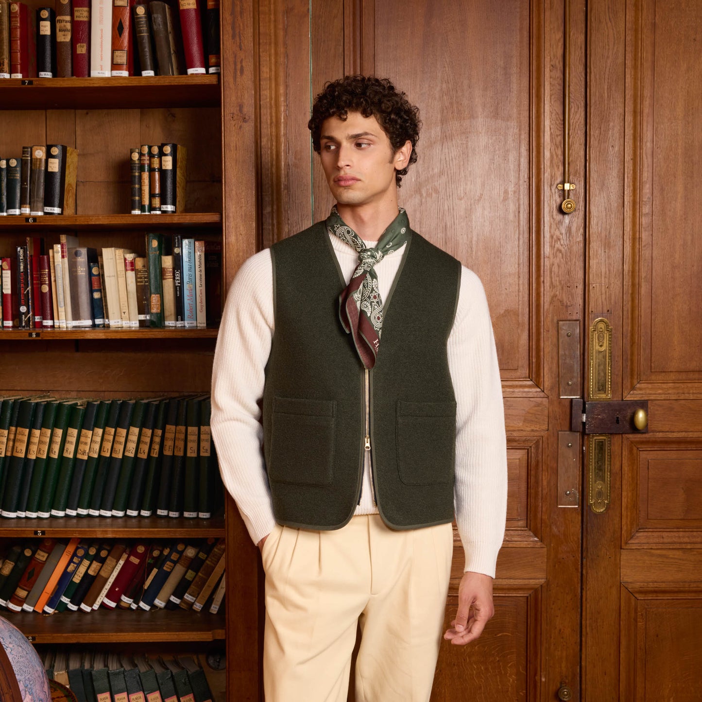 Green boiled wool vest