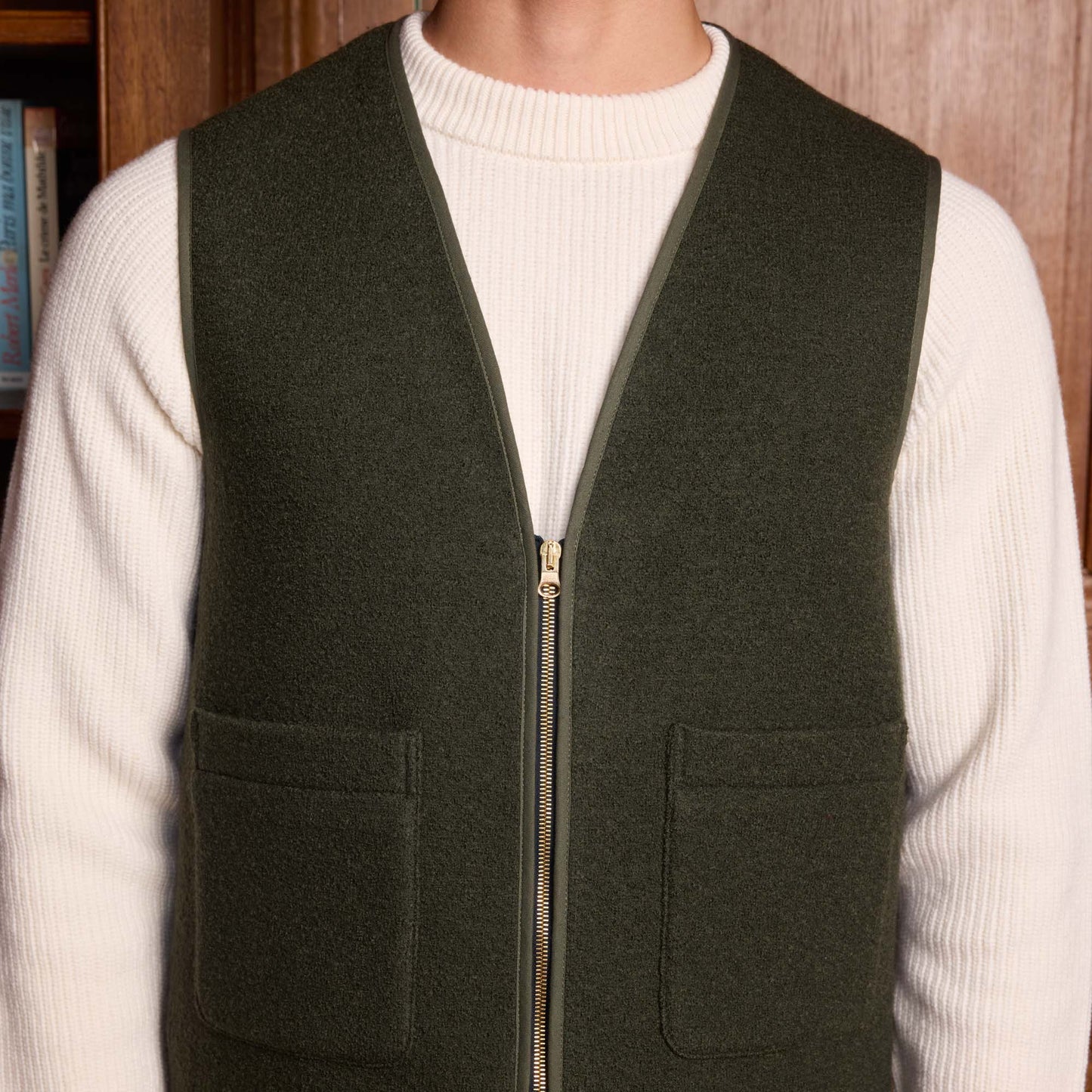 Green boiled wool vest