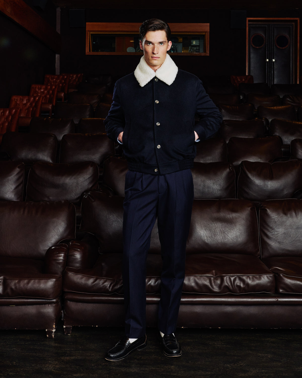 Blouson aus marineblauer Lodenwolle