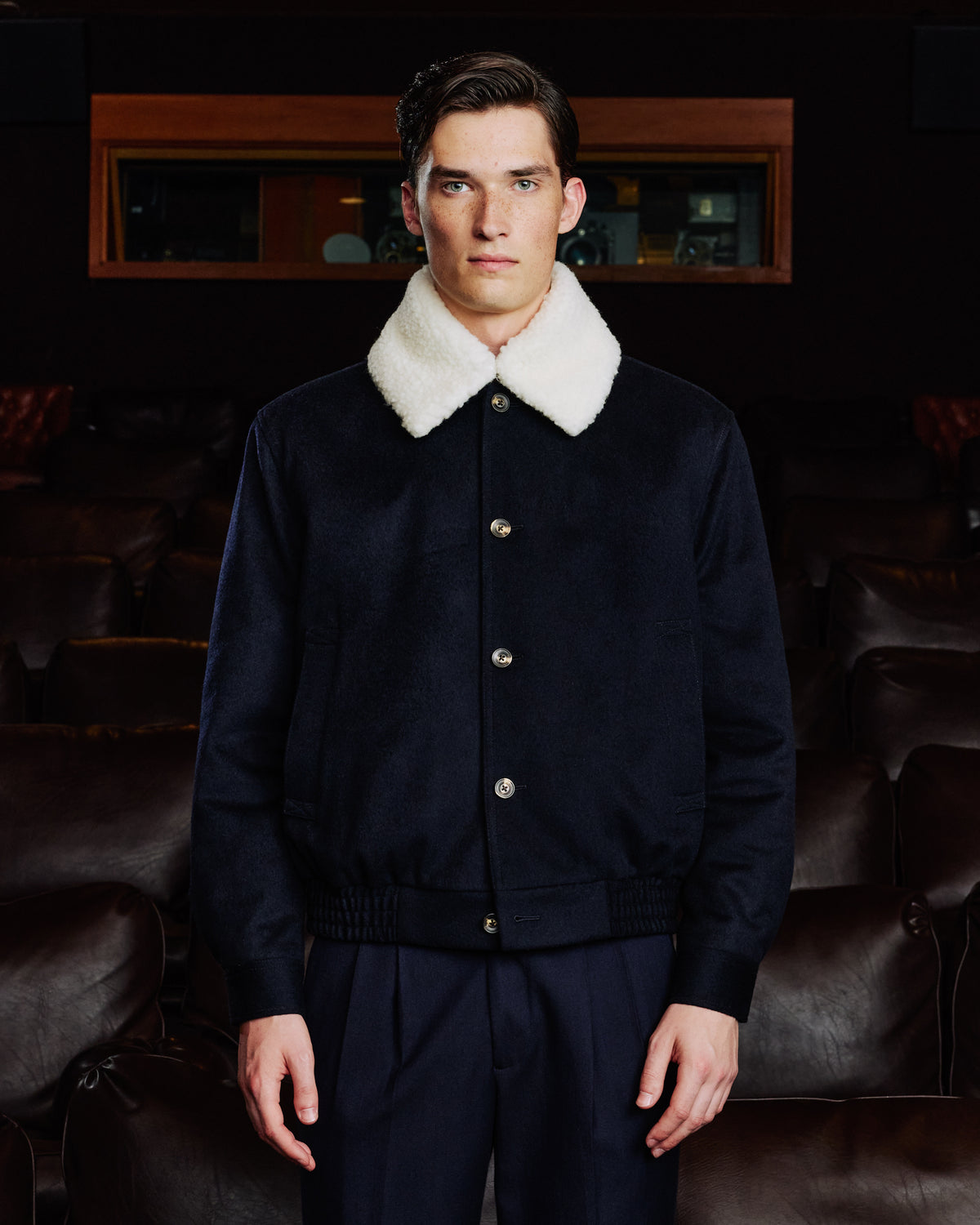Blouson aus marineblauer Lodenwolle
