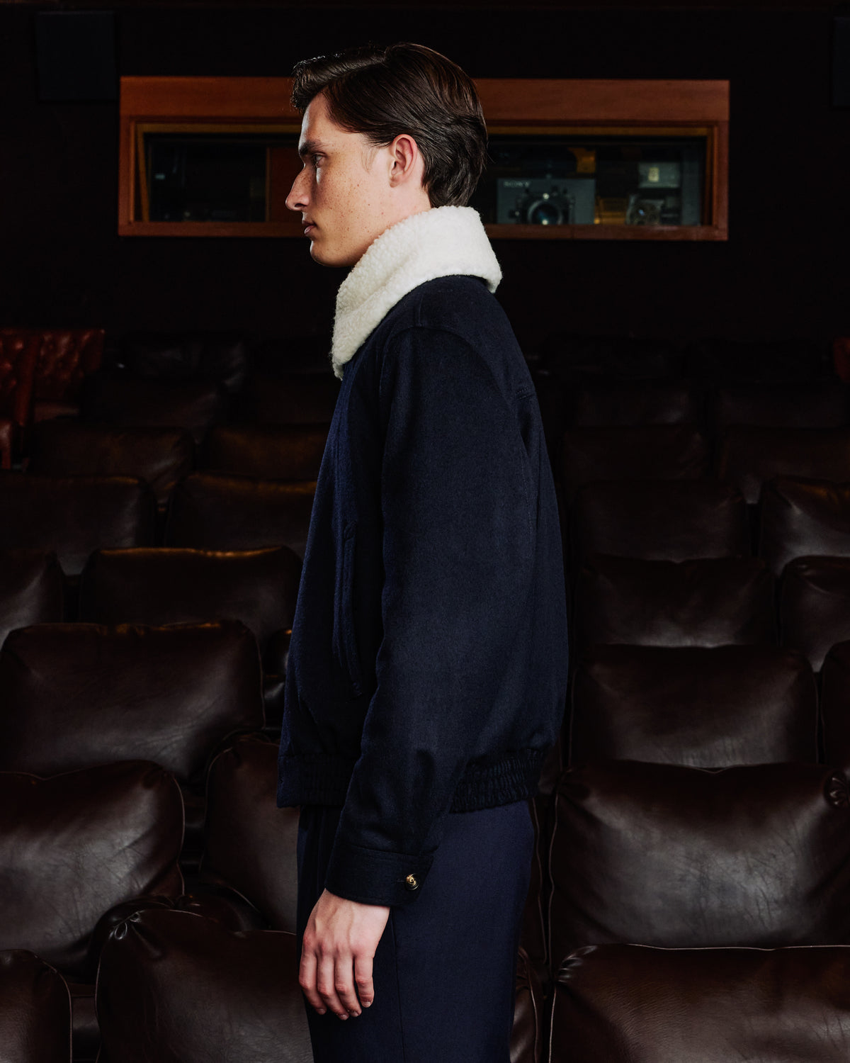 Blouson aus marineblauer Lodenwolle